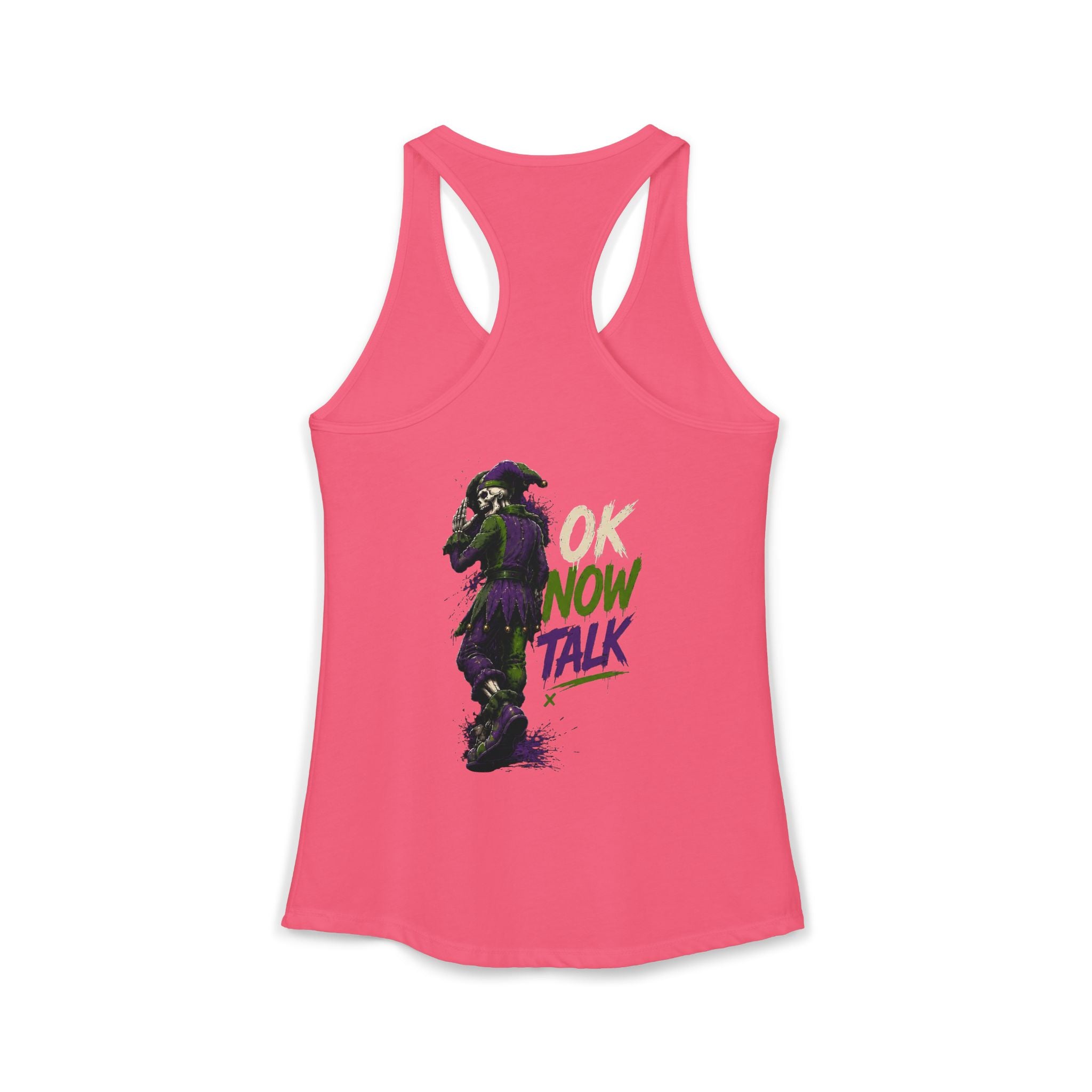 Stop Hold On Racerback Tank — 'OK Now Talk' Jester Graphic Women's Tank Top