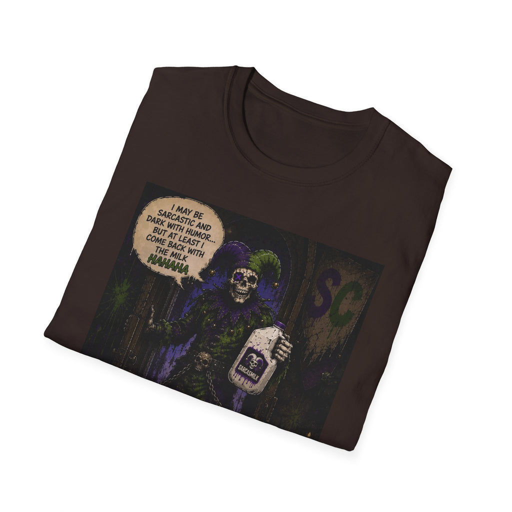 Skeleton with Milk Jug Graphic T-Shirt — 'I Love It When My Bones Pop' Goth Halloween Tee