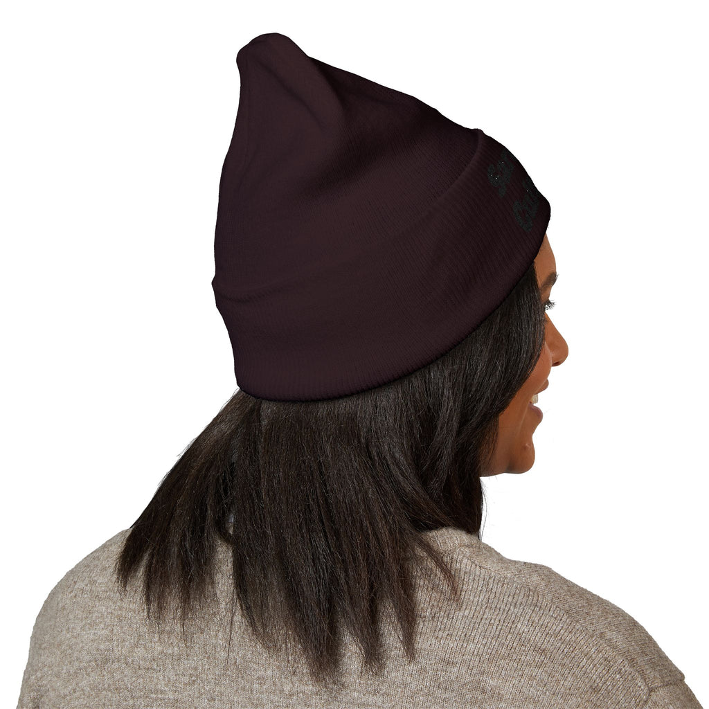 Sarcasm Culture Embroidered Cuffed Beanie — Olive Knit Winter Hat