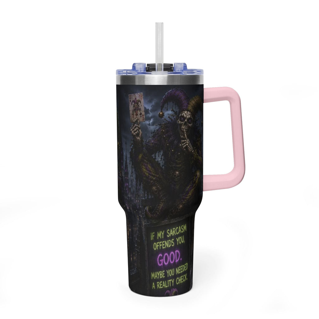 40oz The Skeleton Jester Tumbler — 'Another Day Without You Making Sense' Dark Humor Travel Mug