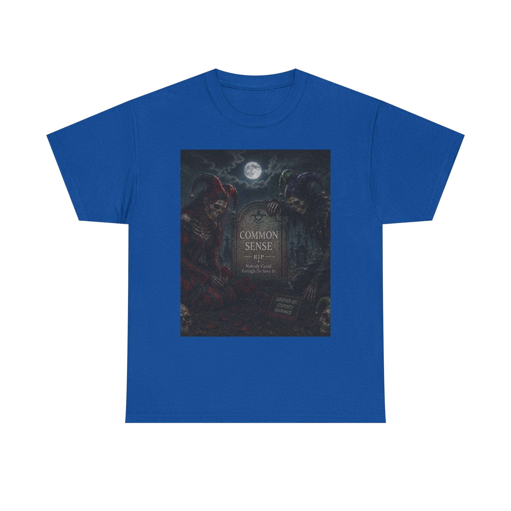 "Common Sense" Gothic Moon Dark Humor Graphic T-Shirt | Skeleton Jester