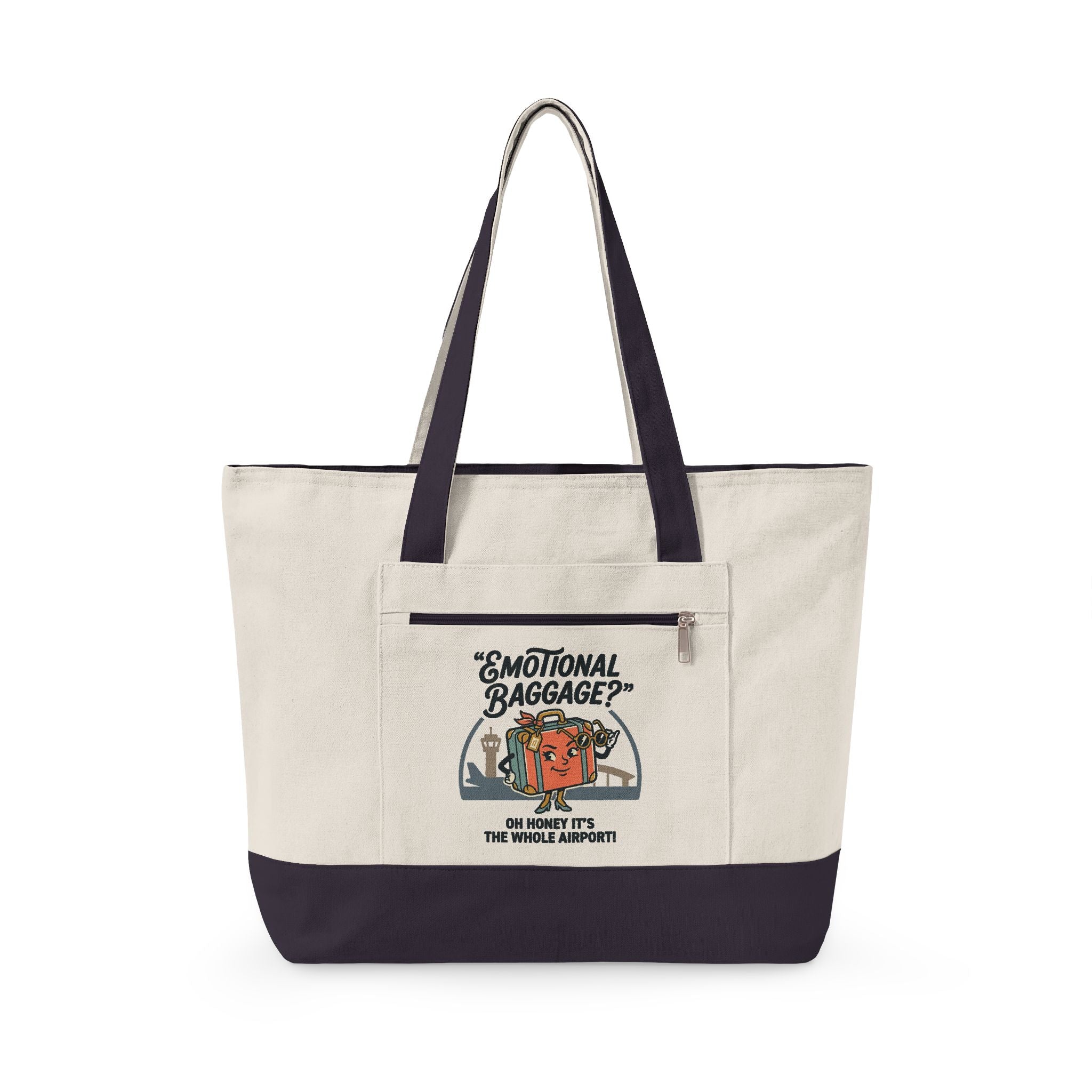 Zippered Canvas Tote — "Emotional Baggage" & Sarcastic Clown Graphic Utility Bag