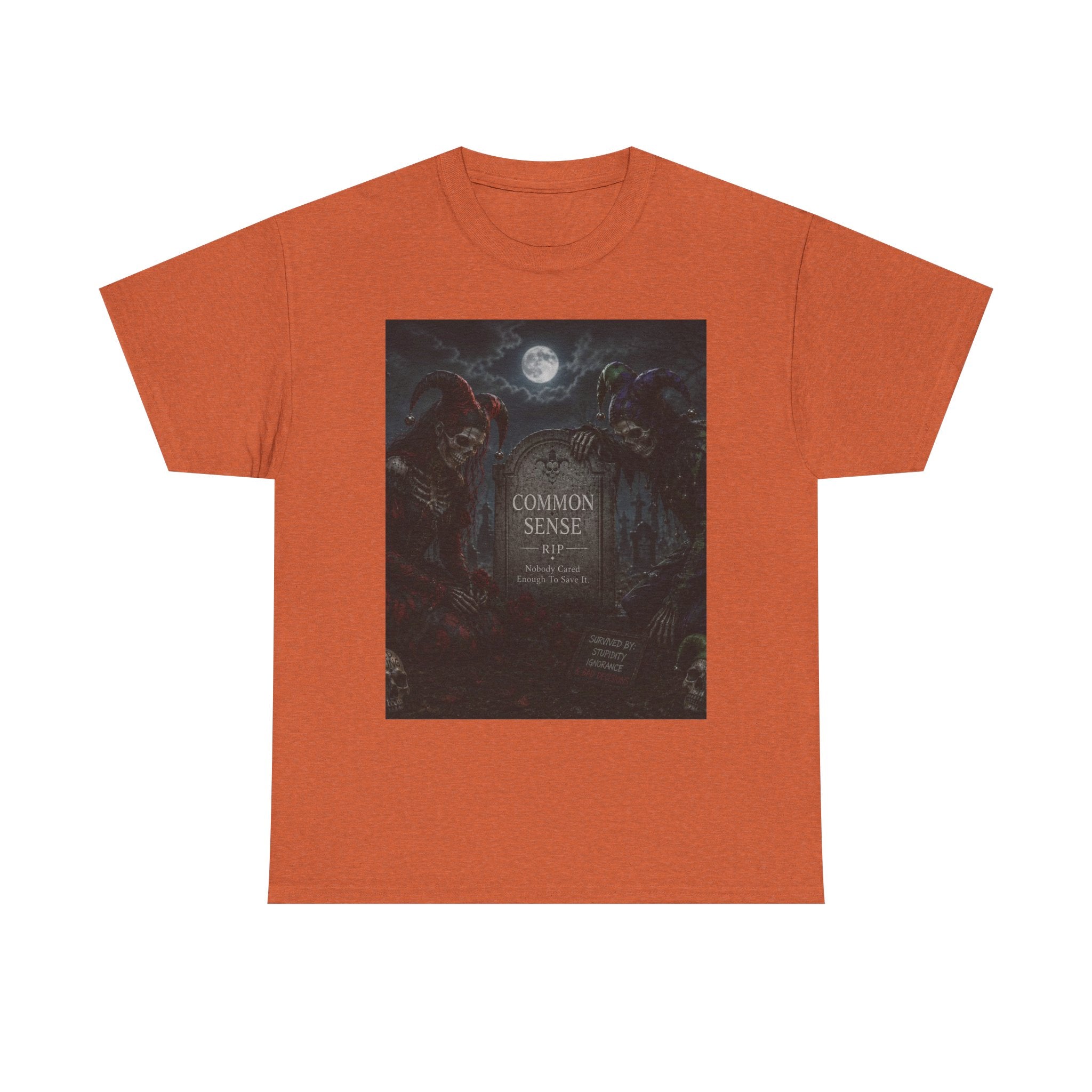 "Common Sense" Gothic Moon Dark Humor Graphic T-Shirt | Skeleton Jester