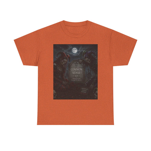 "Common Sense" Gothic Moon Dark Humor Graphic T-Shirt | Skeleton Jester