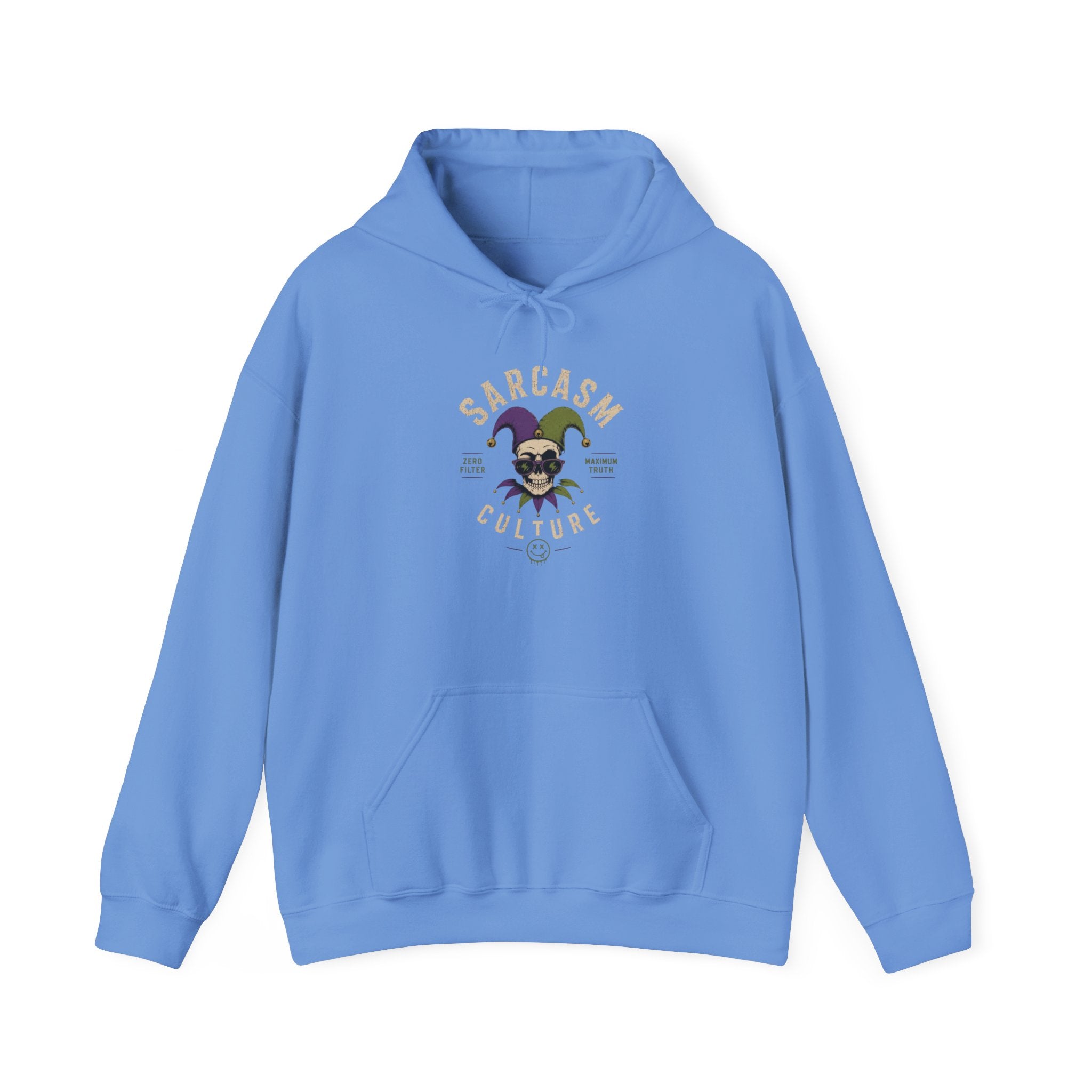 Sarcasm & Caution Hoodie — 'End of Common Sense' Skeleton Jester Duo Graphic Pullover