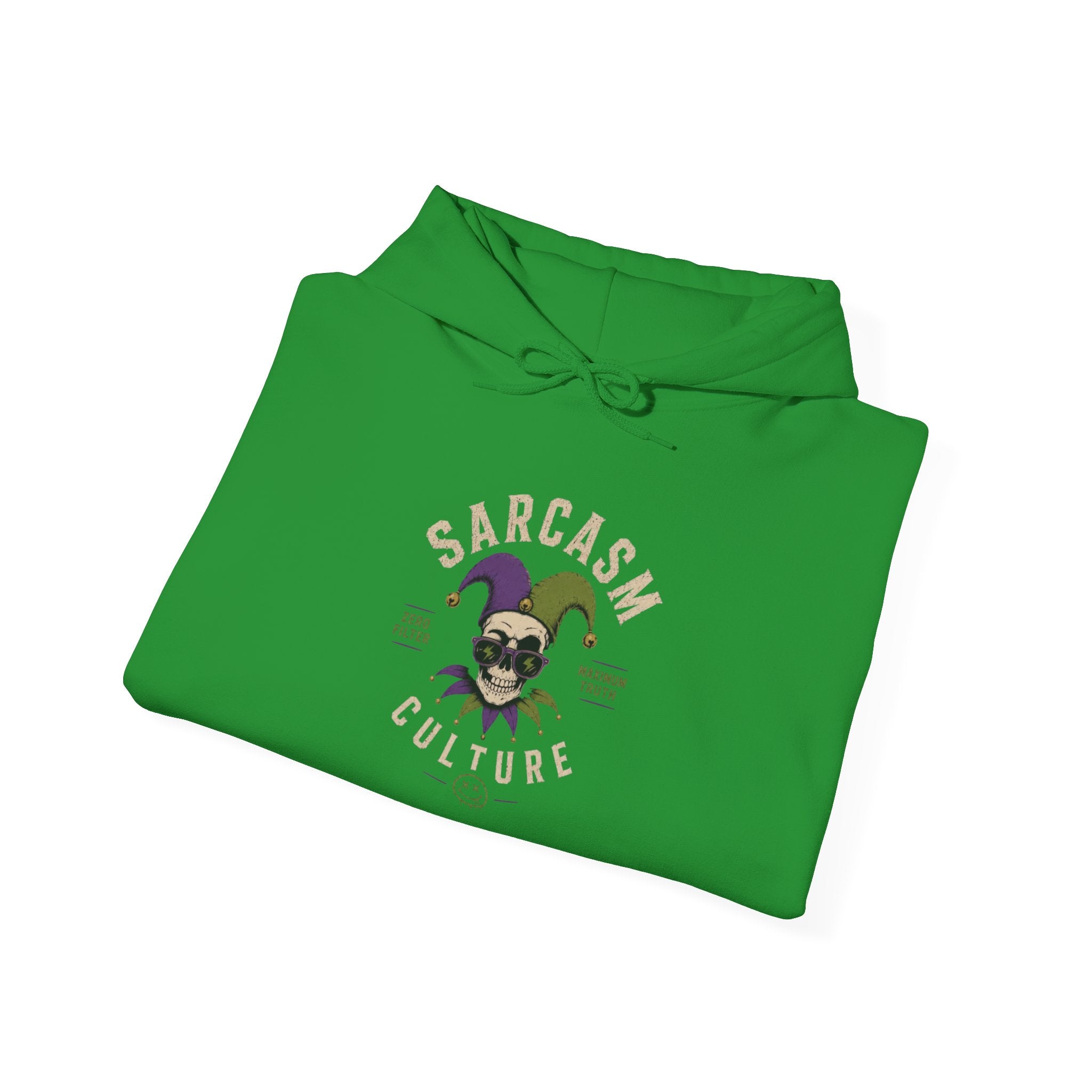 Sarcasm & Caution Hoodie — 'End of Common Sense' Skeleton Jester Duo Graphic Pullover