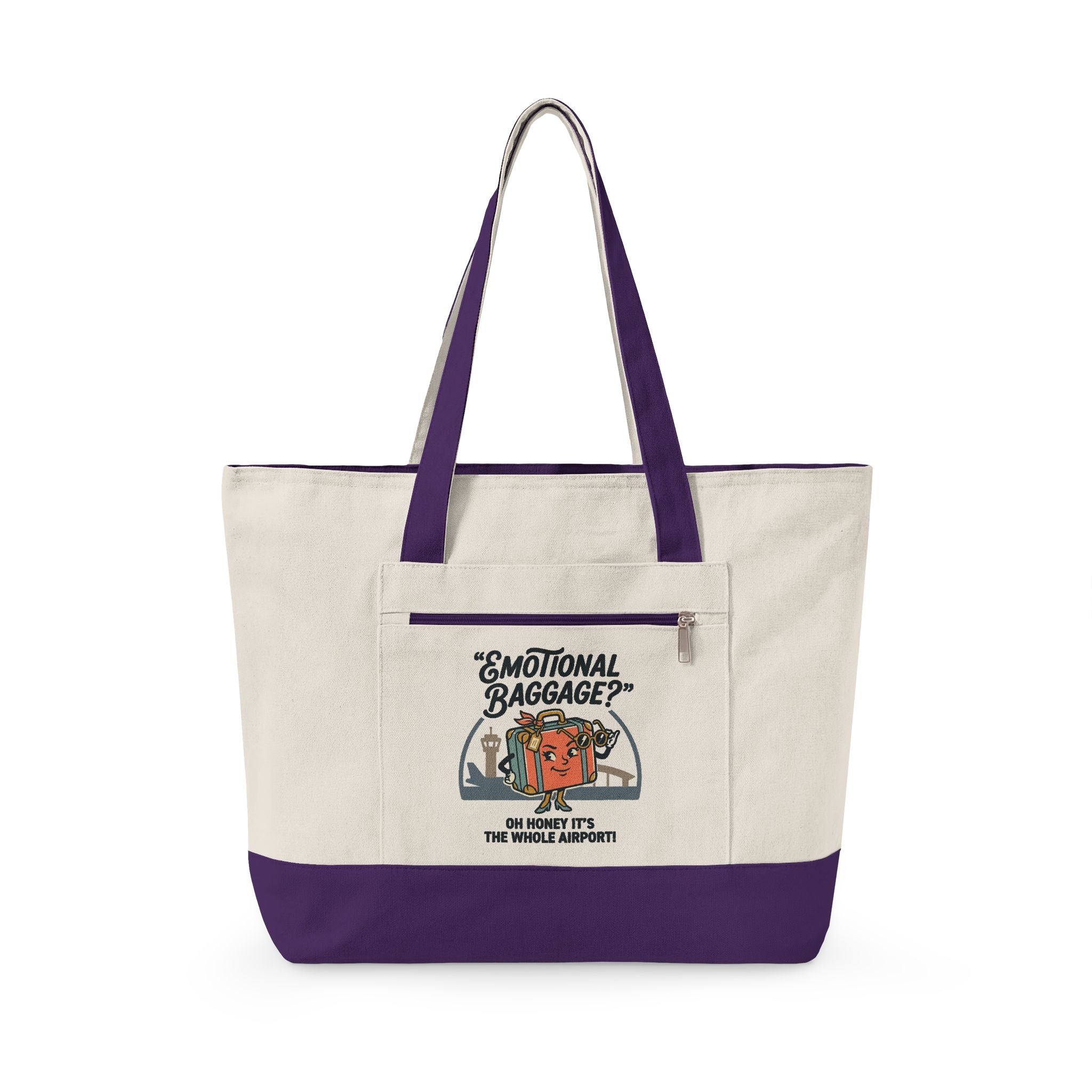 Zippered Canvas Tote — "Emotional Baggage" & Sarcastic Clown Graphic Utility Bag