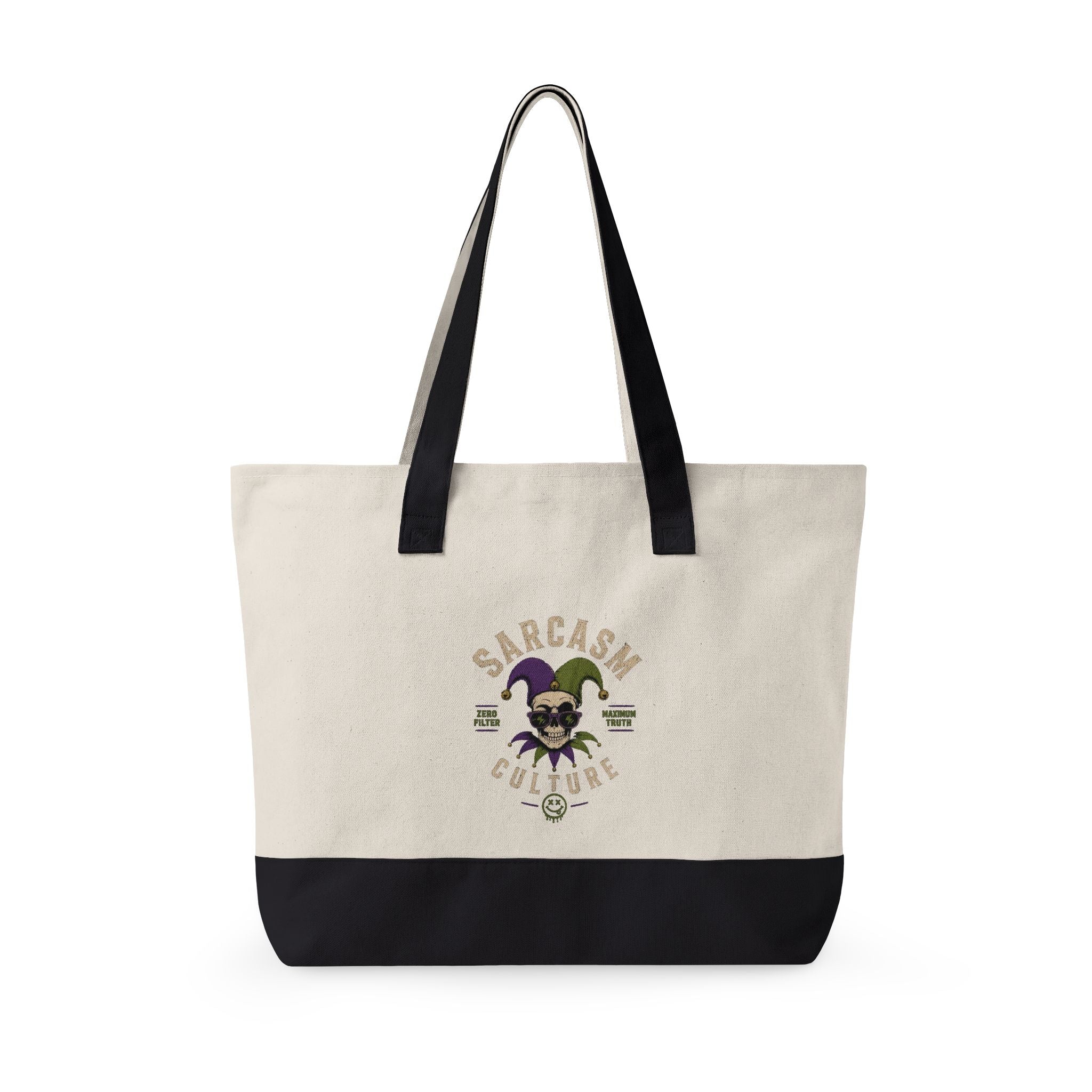 Zippered Canvas Tote — "Emotional Baggage" & Sarcastic Clown Graphic Utility Bag