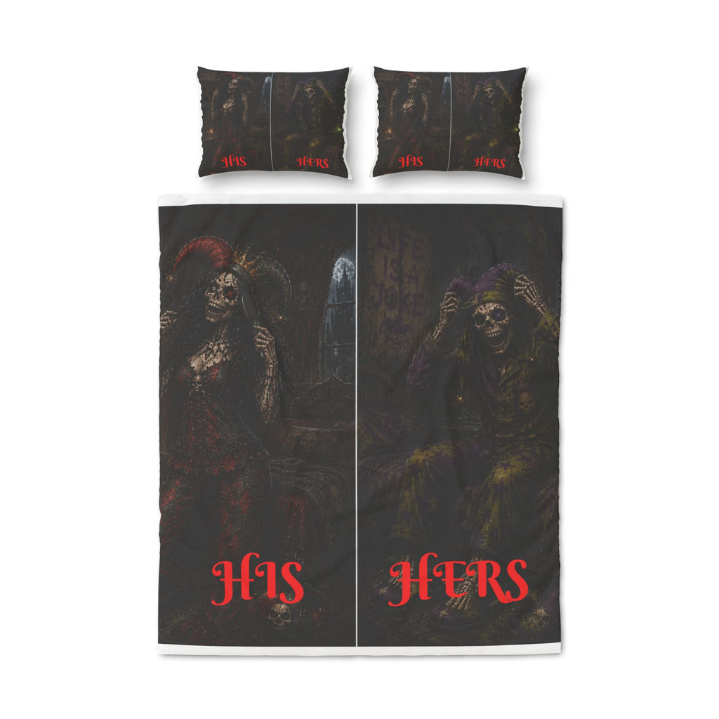 His & Hers Gothic Skull Quilt Cover Set – Dark Horror Bedding (3-Piece)