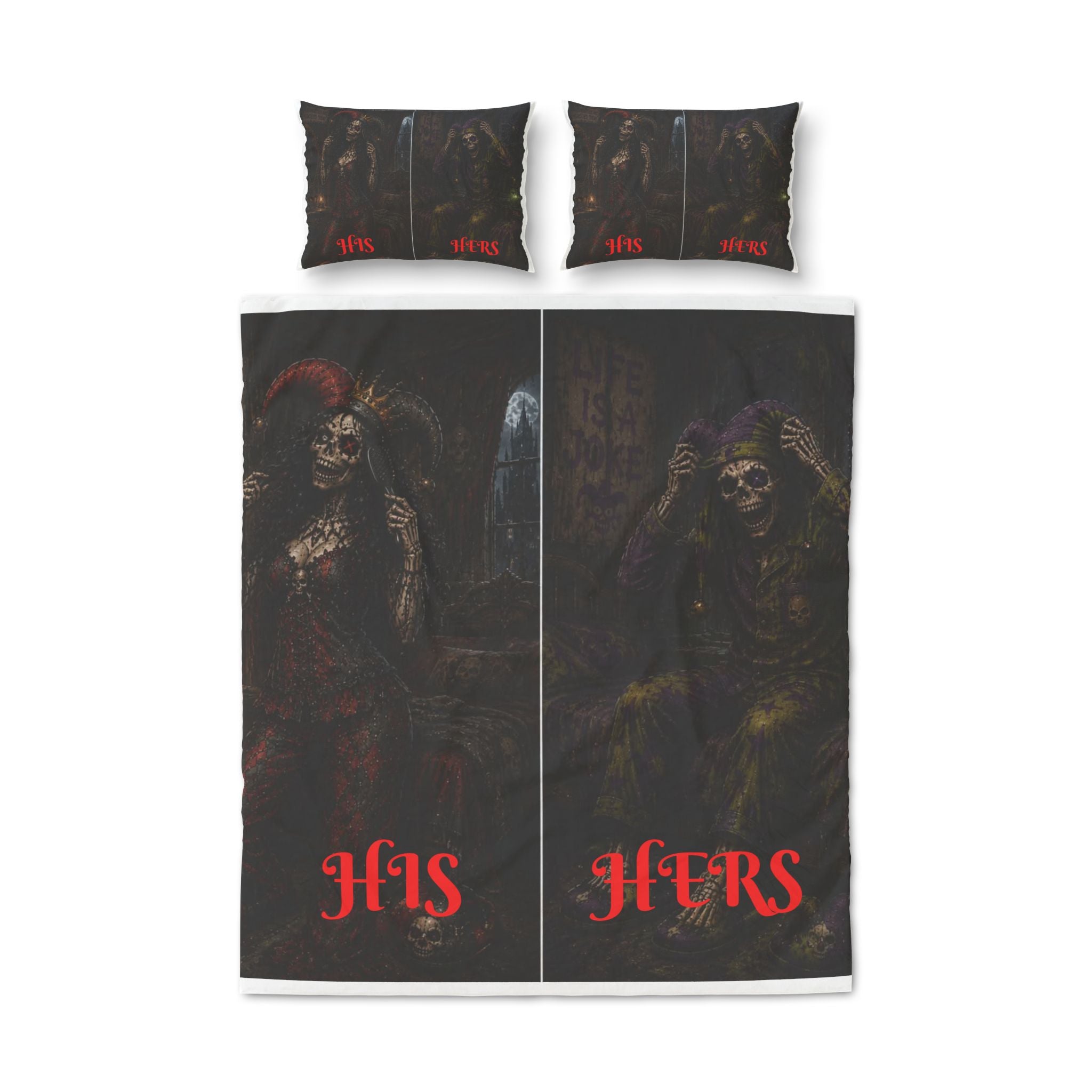 His & Hers Gothic Skull Quilt Cover Set – Dark Horror Bedding (3-Piece)
