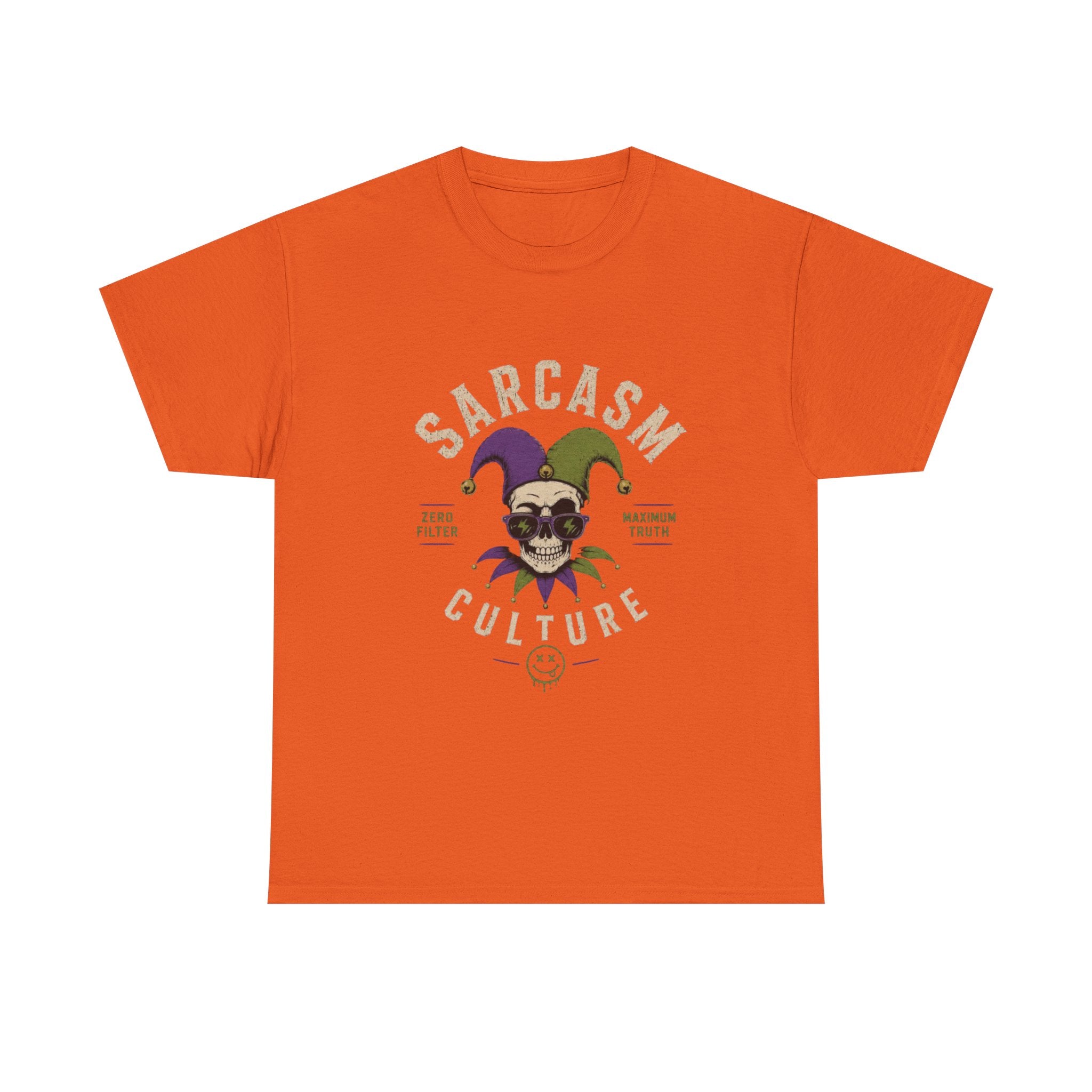 Sarcasm Culture Jester Tee — Skeleton Jester Emblem Dark Humor Graphic T-Shirt