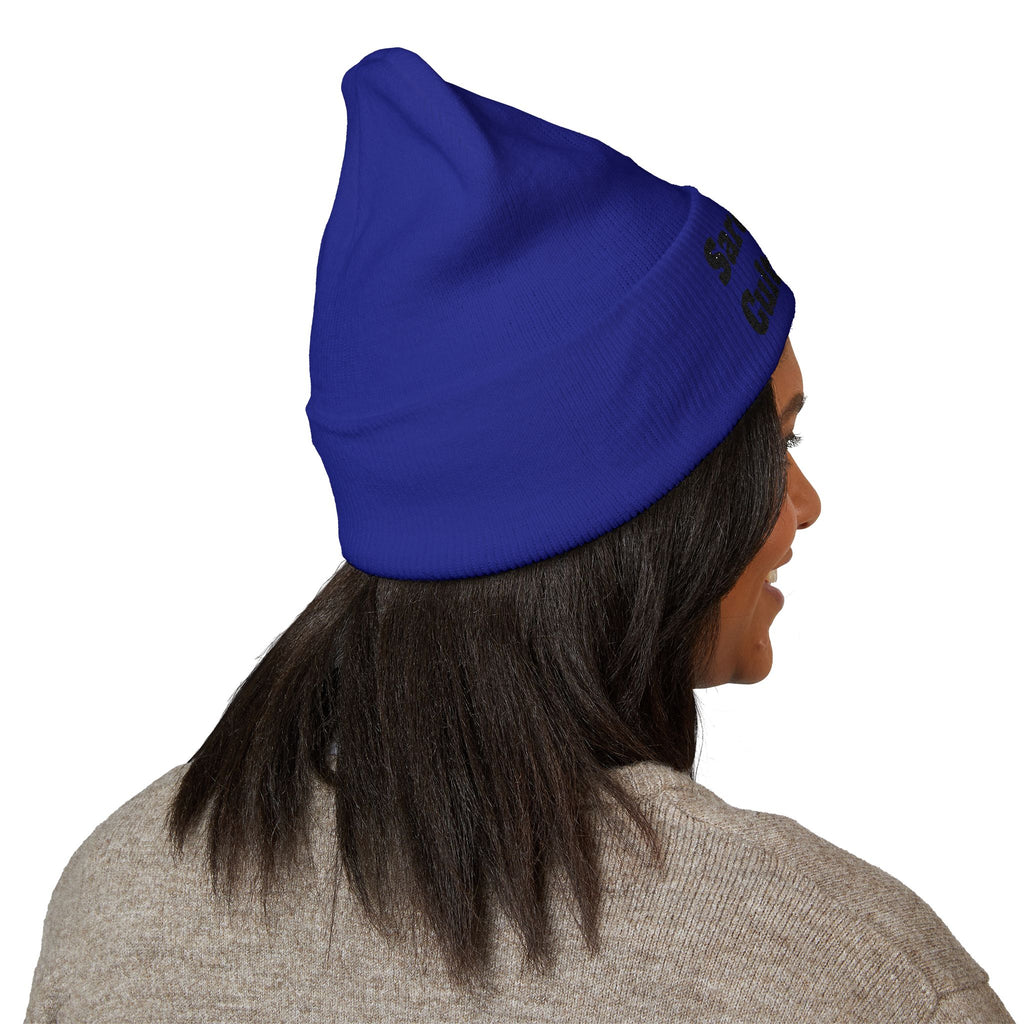 Sarcasm Culture Embroidered Cuffed Beanie — Olive Knit Winter Hat