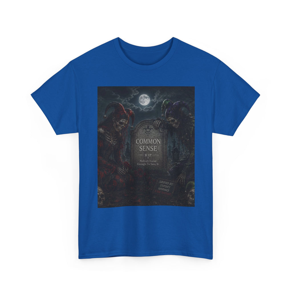 "Common Sense" Gothic Moon Dark Humor Graphic T-Shirt | Skeleton Jester