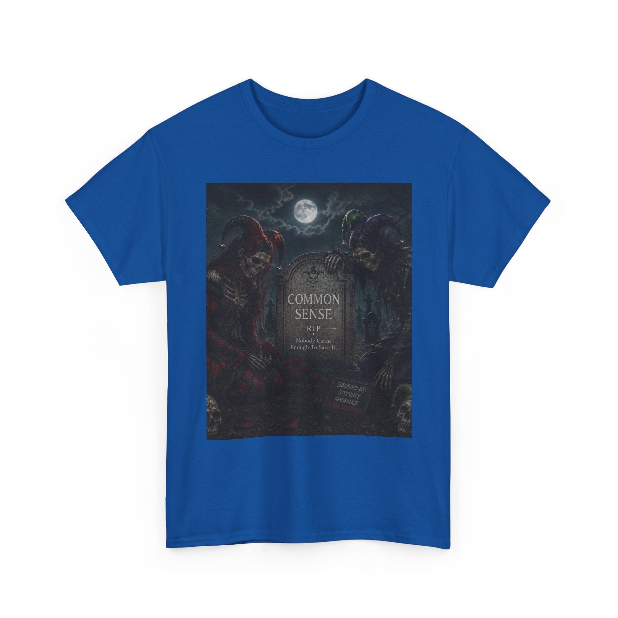 "Common Sense" Gothic Moon Dark Humor Graphic T-Shirt | Skeleton Jester
