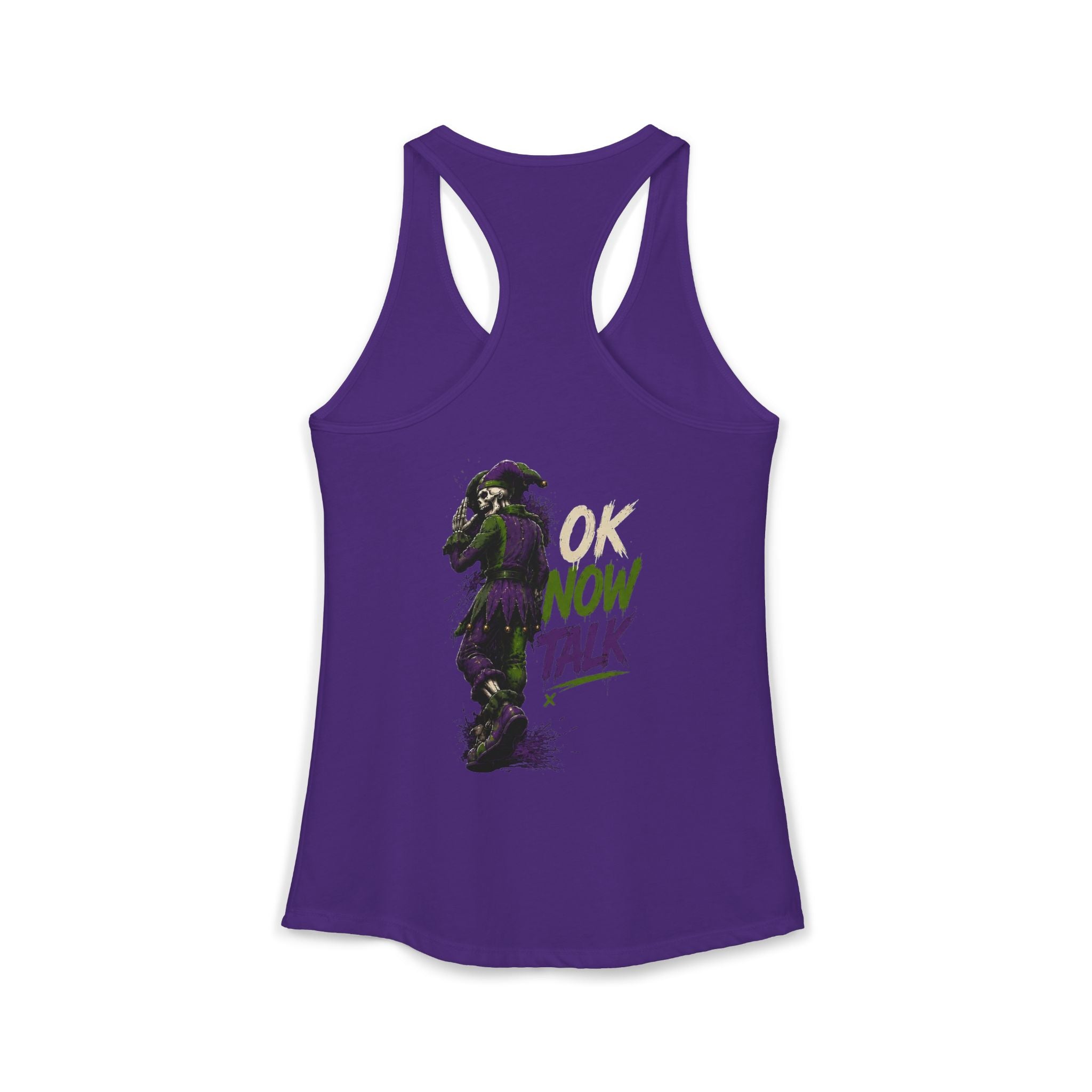 Stop Hold On Racerback Tank — 'OK Now Talk' Jester Graphic Women's Tank Top