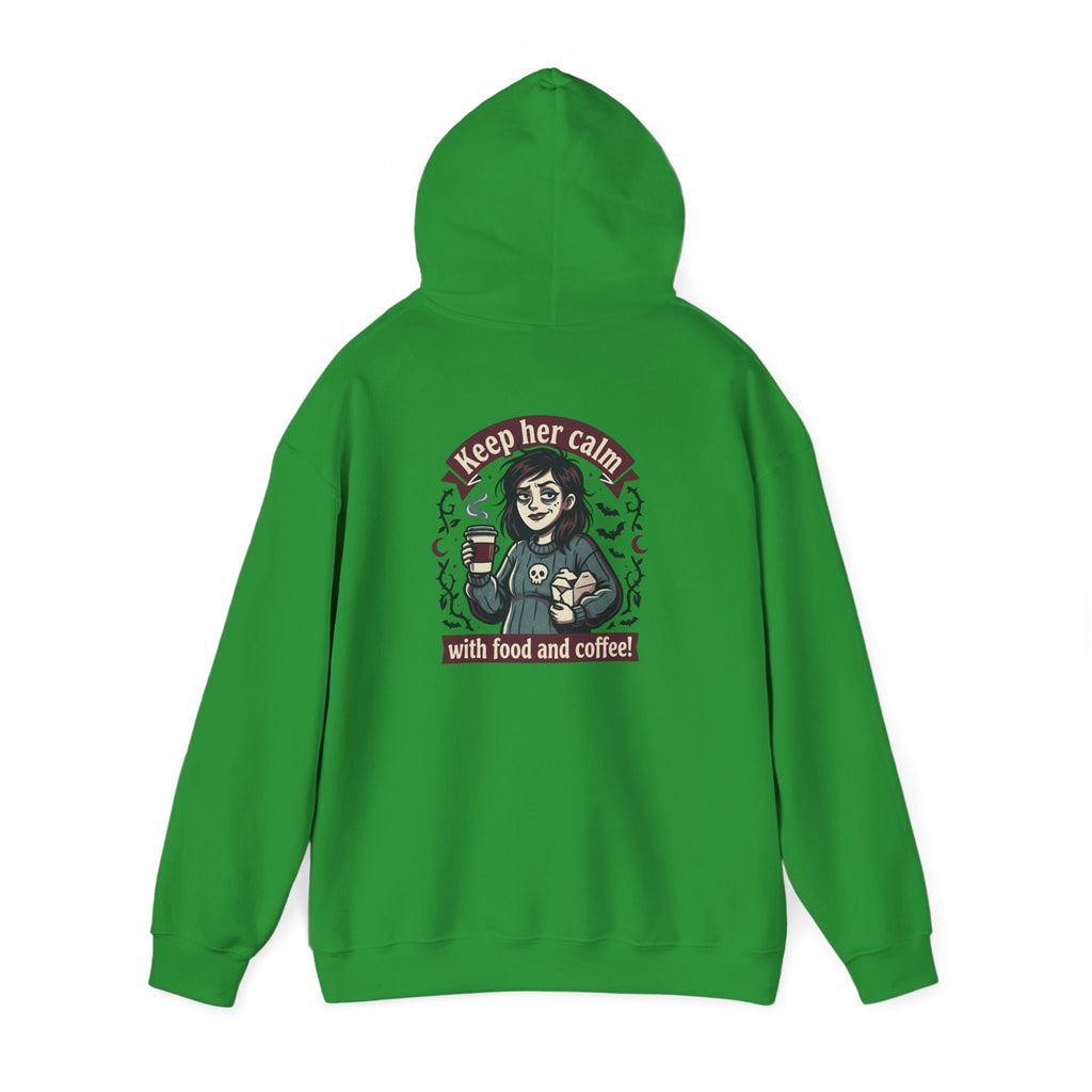 Sarcasm & Caffeine Hoodie — 'Keep Calm with Food and Coffee' Skeleton Jester Graphic Sweatshirt