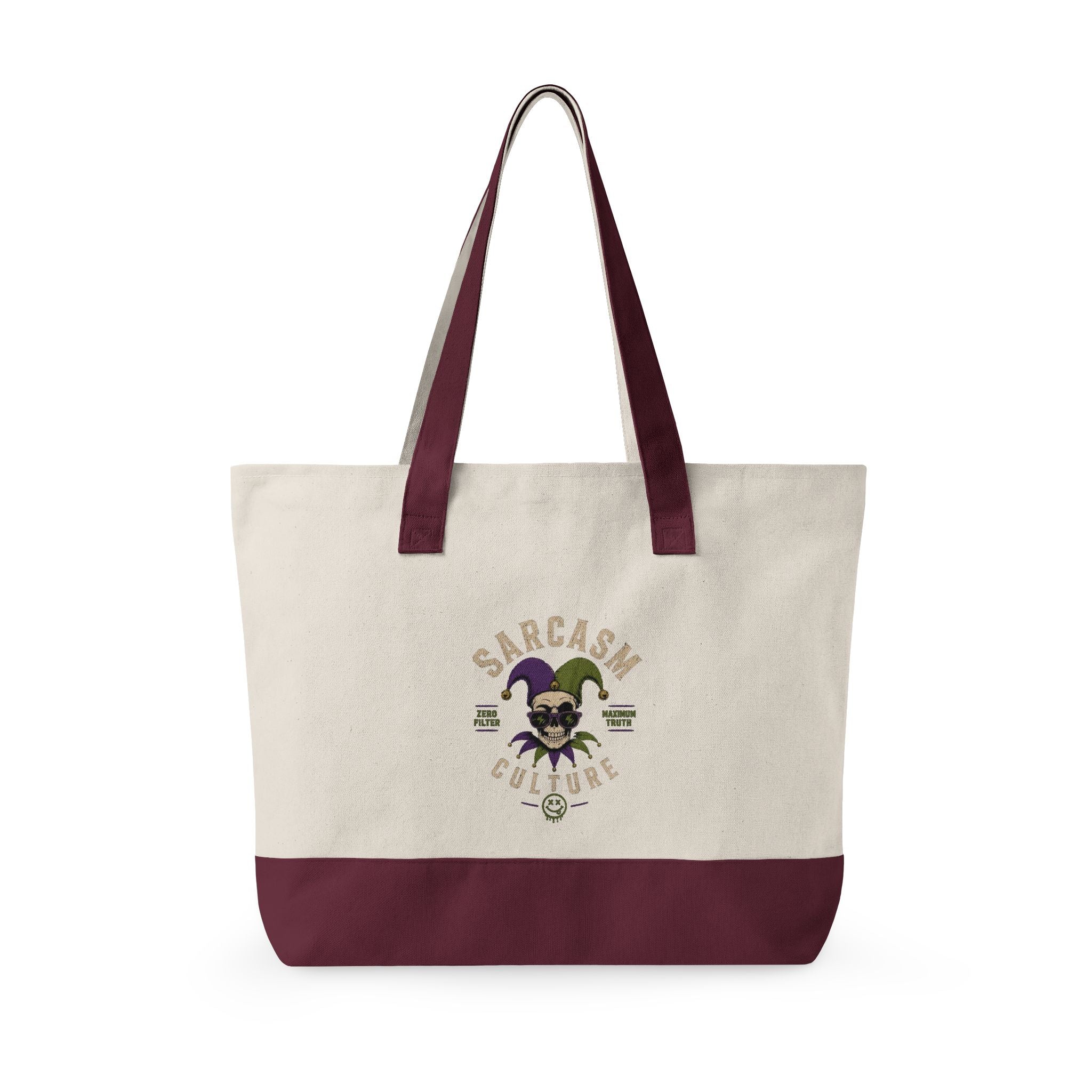 Zippered Canvas Tote — "Emotional Baggage" & Sarcastic Clown Graphic Utility Bag