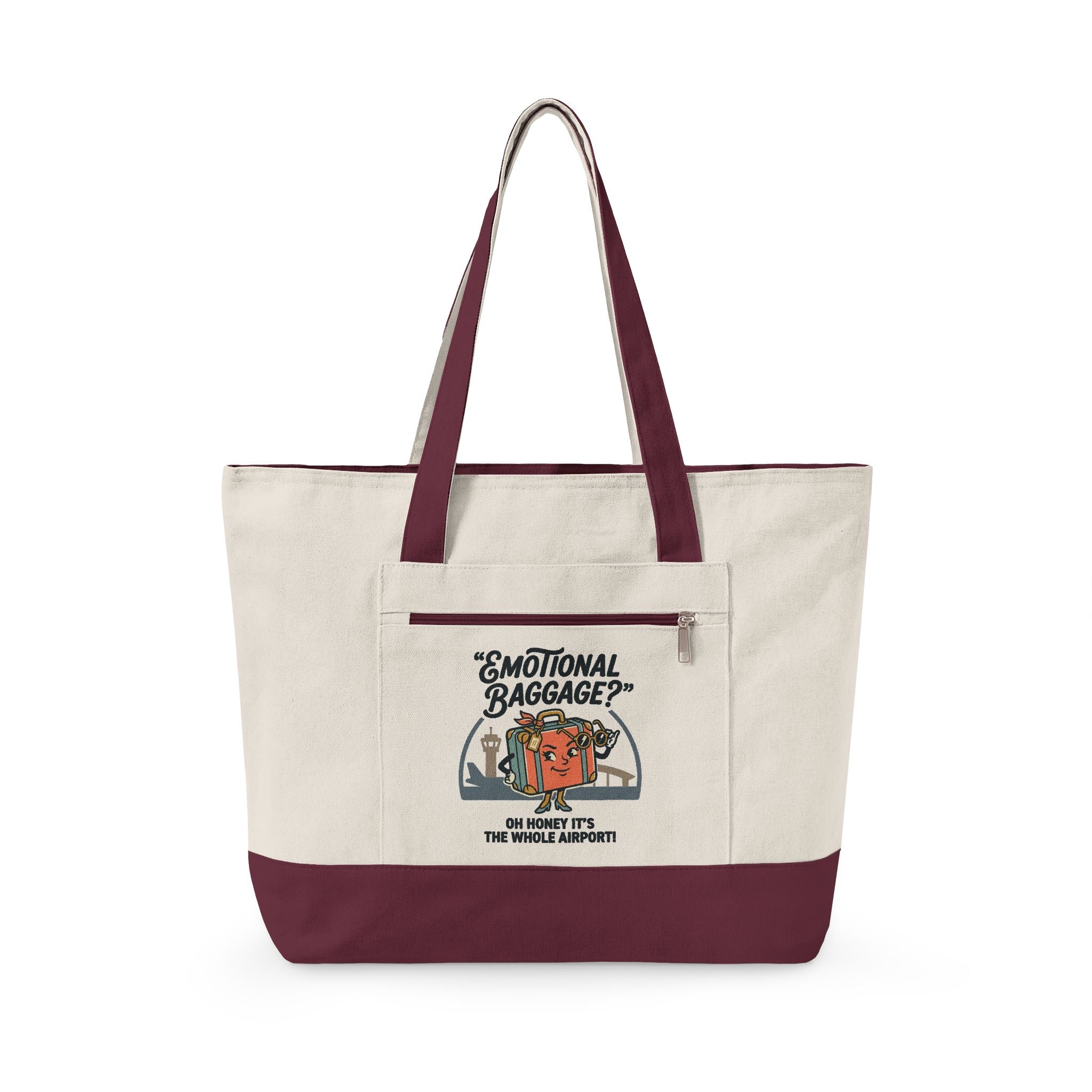 Zippered Canvas Tote — "Emotional Baggage" & Sarcastic Clown Graphic Utility Bag