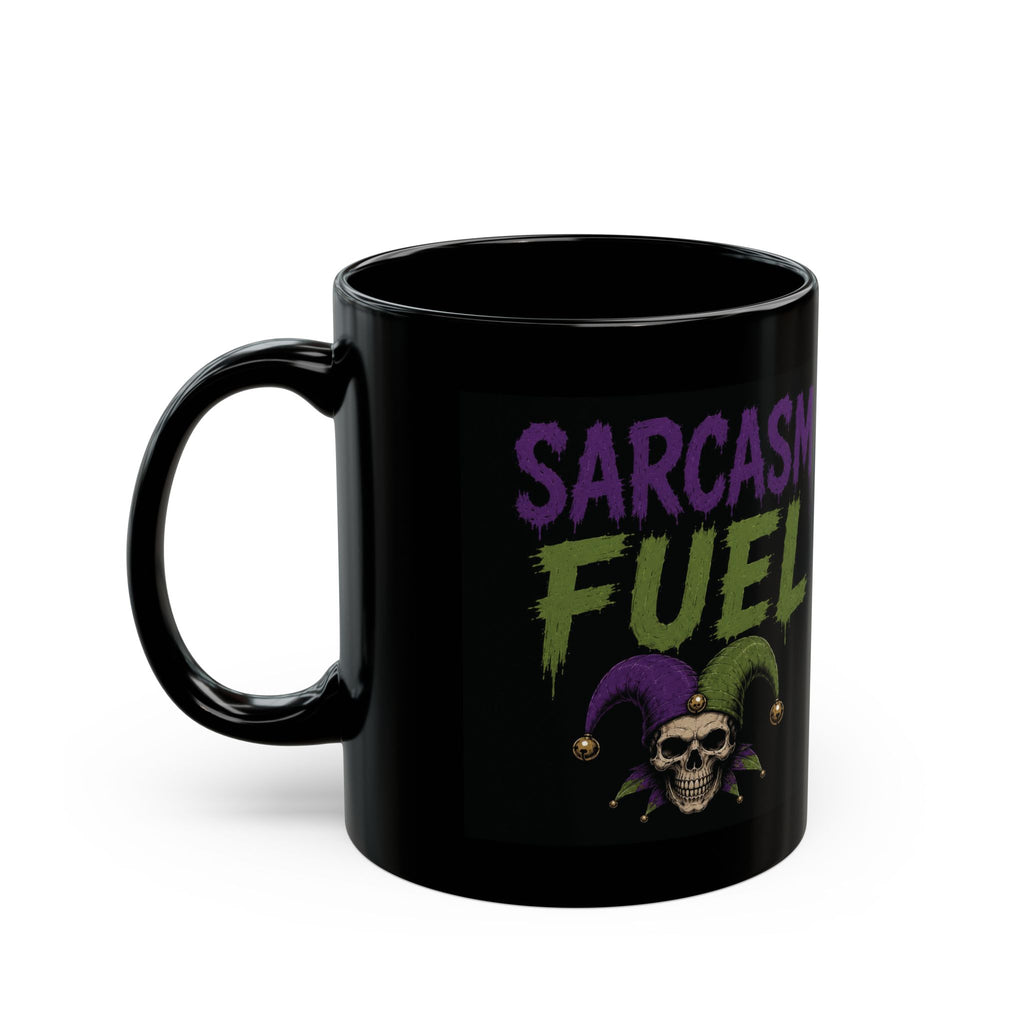 Sarcasm Fuel Black Mug — Funny Gothic Skull Coffee Cup (11oz/15oz)