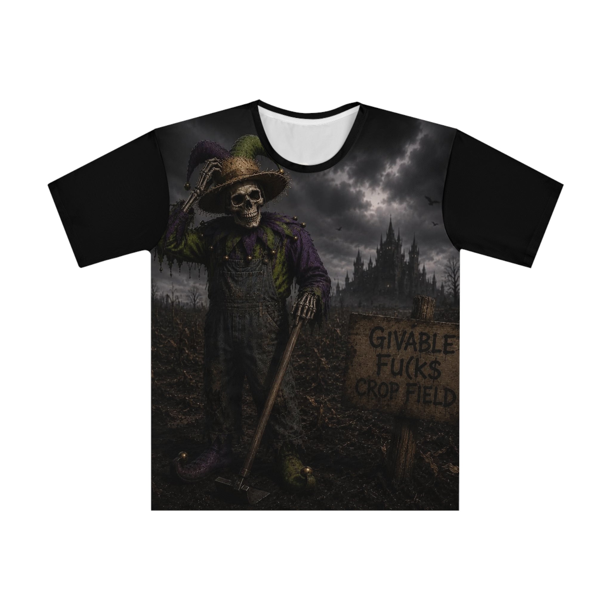 Sarcasm Culture Skull Jester T-Shirt — All-Over Print Dark Humor Graphic Tee