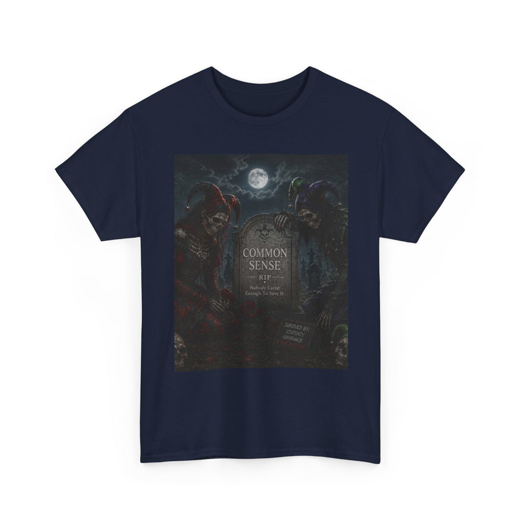 "Common Sense" Gothic Moon Dark Humor Graphic T-Shirt | Skeleton Jester