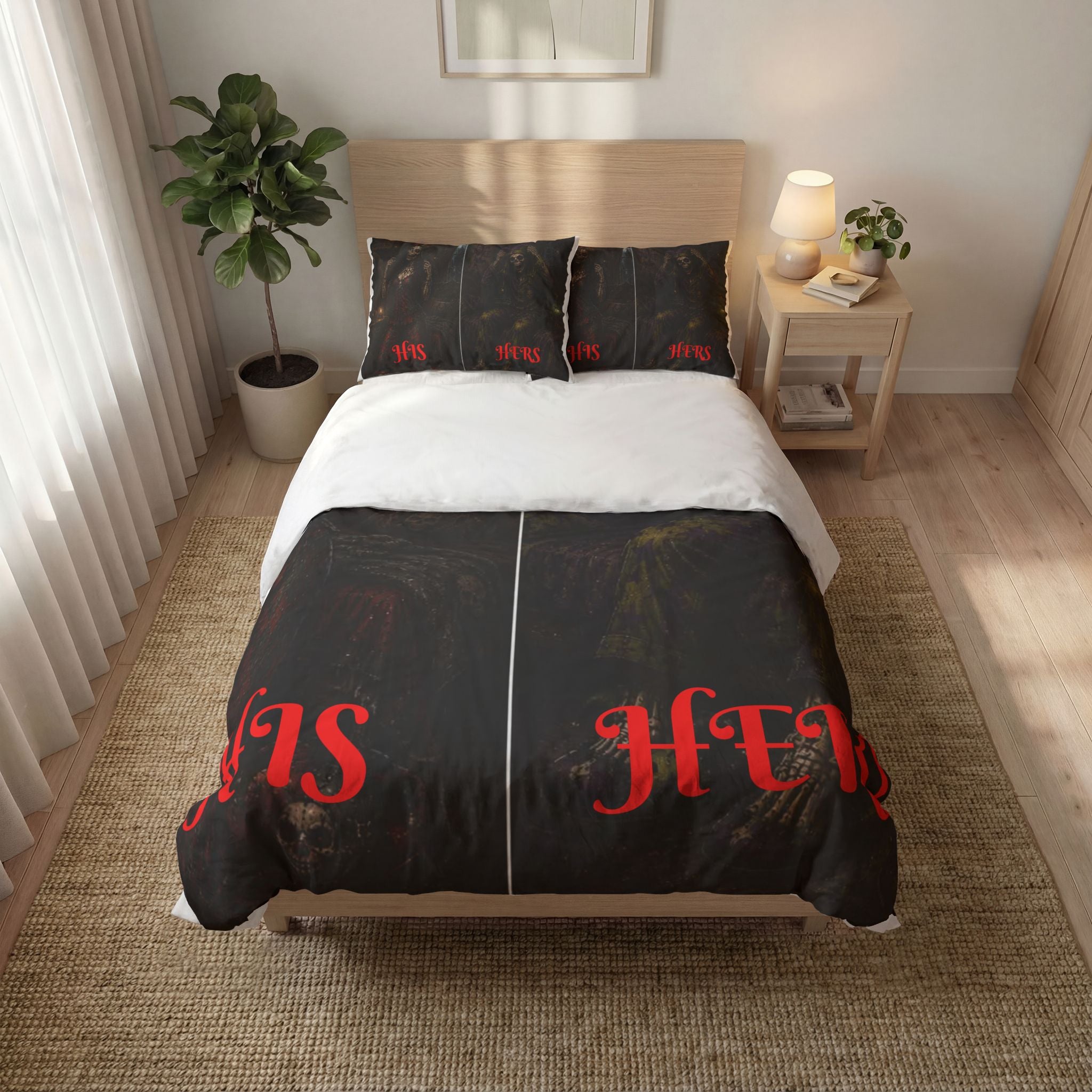 His & Hers Gothic Skull Quilt Cover Set – Dark Horror Bedding (3-Piece)
