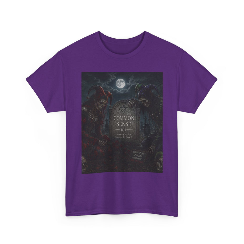 "Common Sense" Gothic Moon Dark Humor Graphic T-Shirt | Skeleton Jester