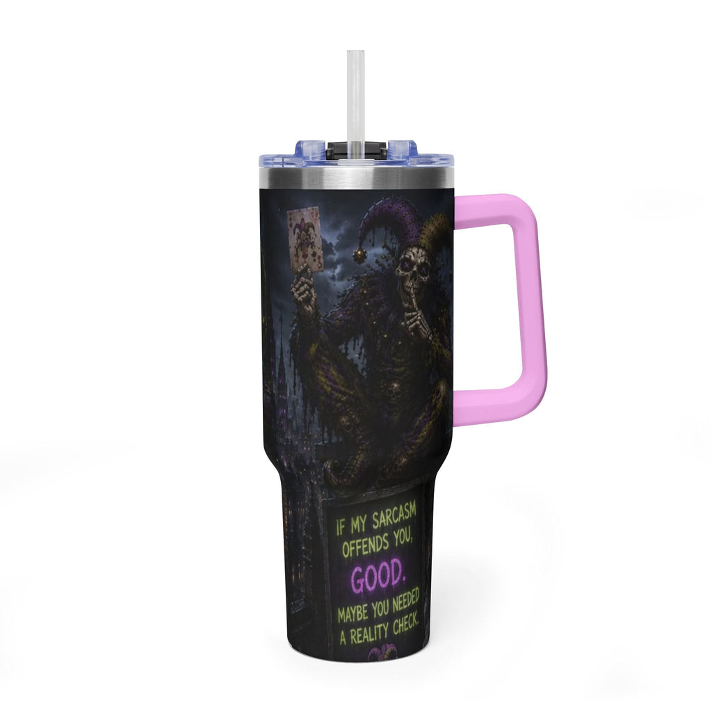 40oz The Skeleton Jester Tumbler — 'Another Day Without You Making Sense' Dark Humor Travel Mug
