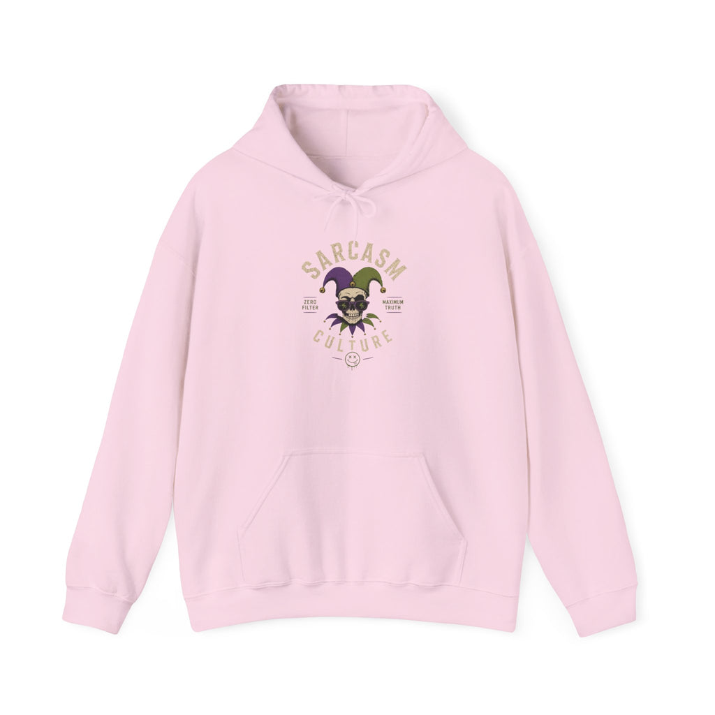 Off His Meds Jester Hoodie — Wild & Unhinged Sarcasm Culture Graphic Sweatshirt