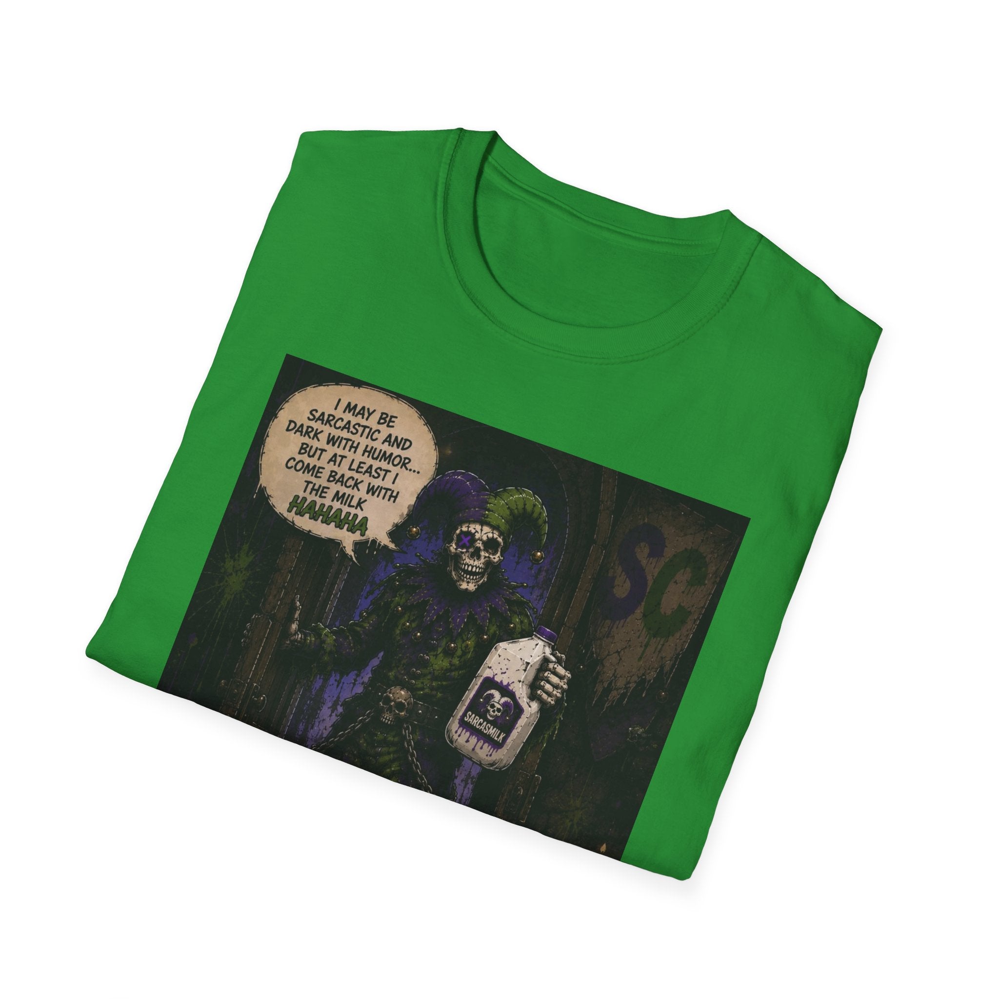 Skeleton with Milk Jug Graphic T-Shirt — 'I Love It When My Bones Pop' Goth Halloween Tee