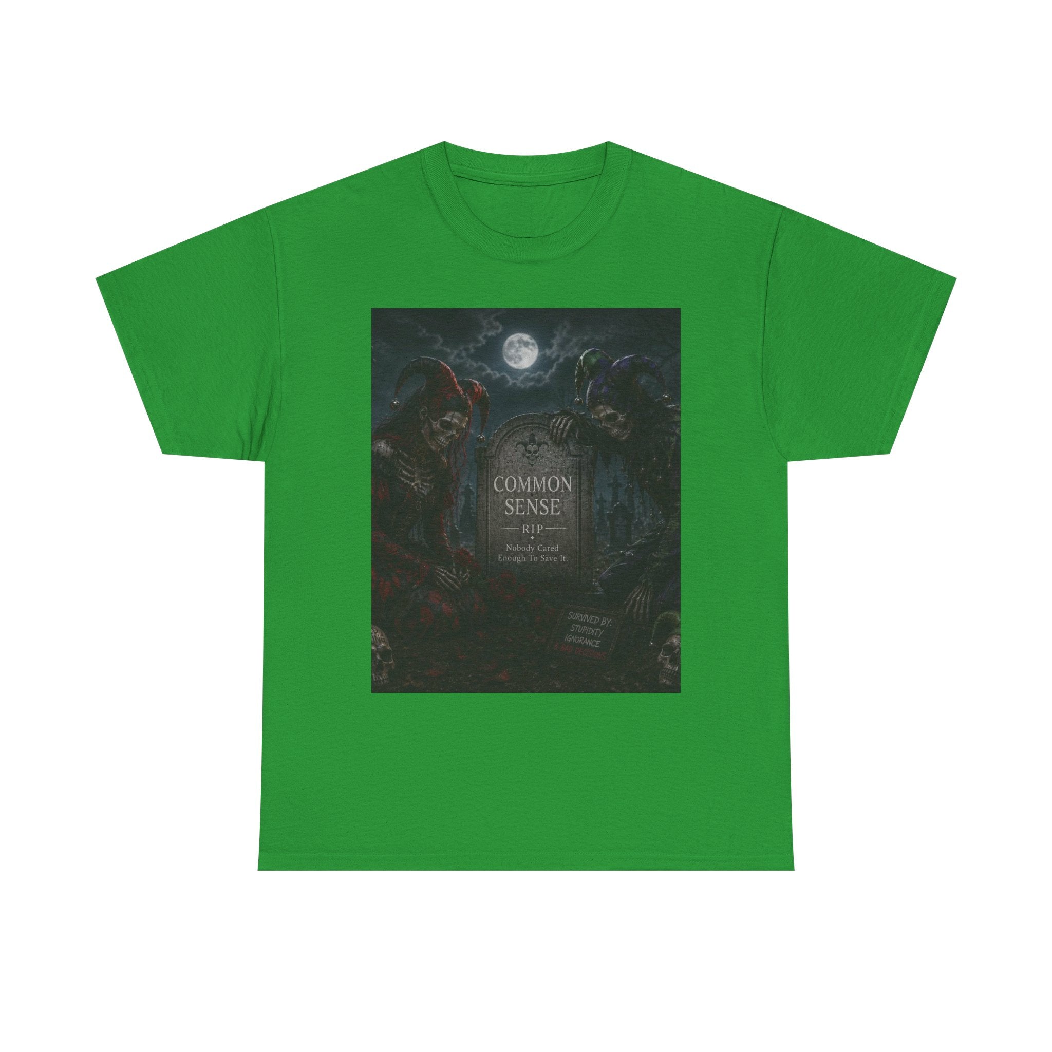 "Common Sense" Gothic Moon Dark Humor Graphic T-Shirt | Skeleton Jester