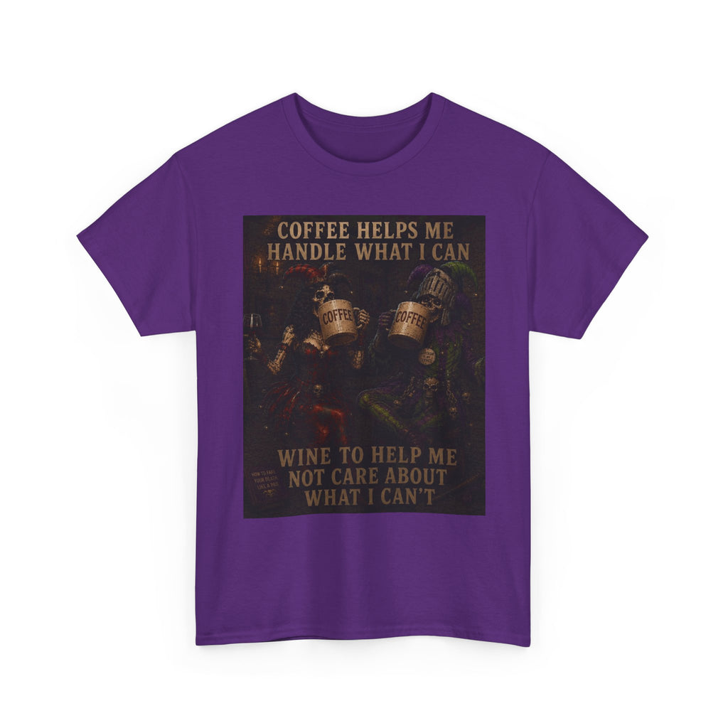 Coffee Helps Me Tee — "Coffee Helps Me Handle What I Can, Wine to Help Me Not Care" Graphic T-Shirt