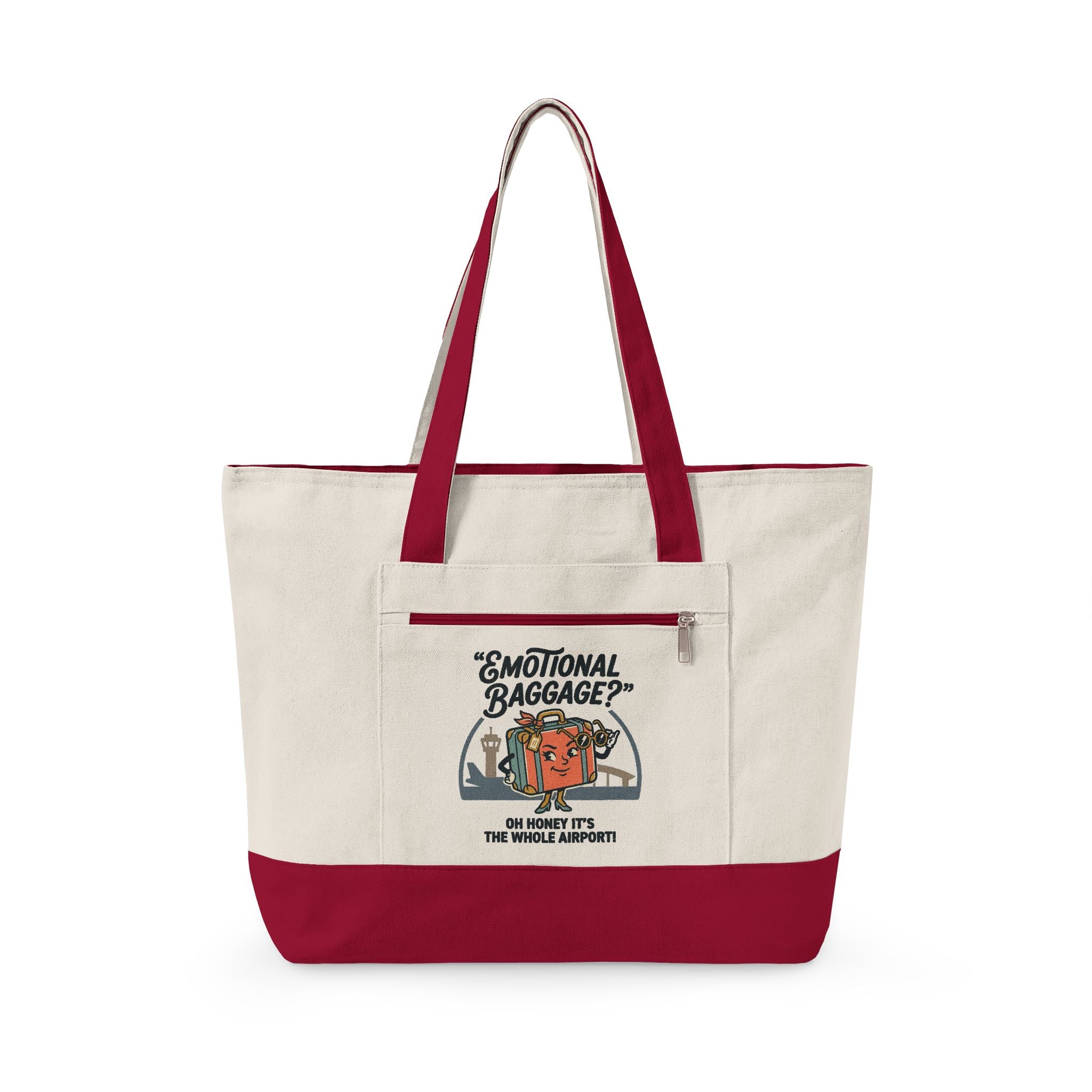 Zippered Canvas Tote — "Emotional Baggage" & Sarcastic Clown Graphic Utility Bag