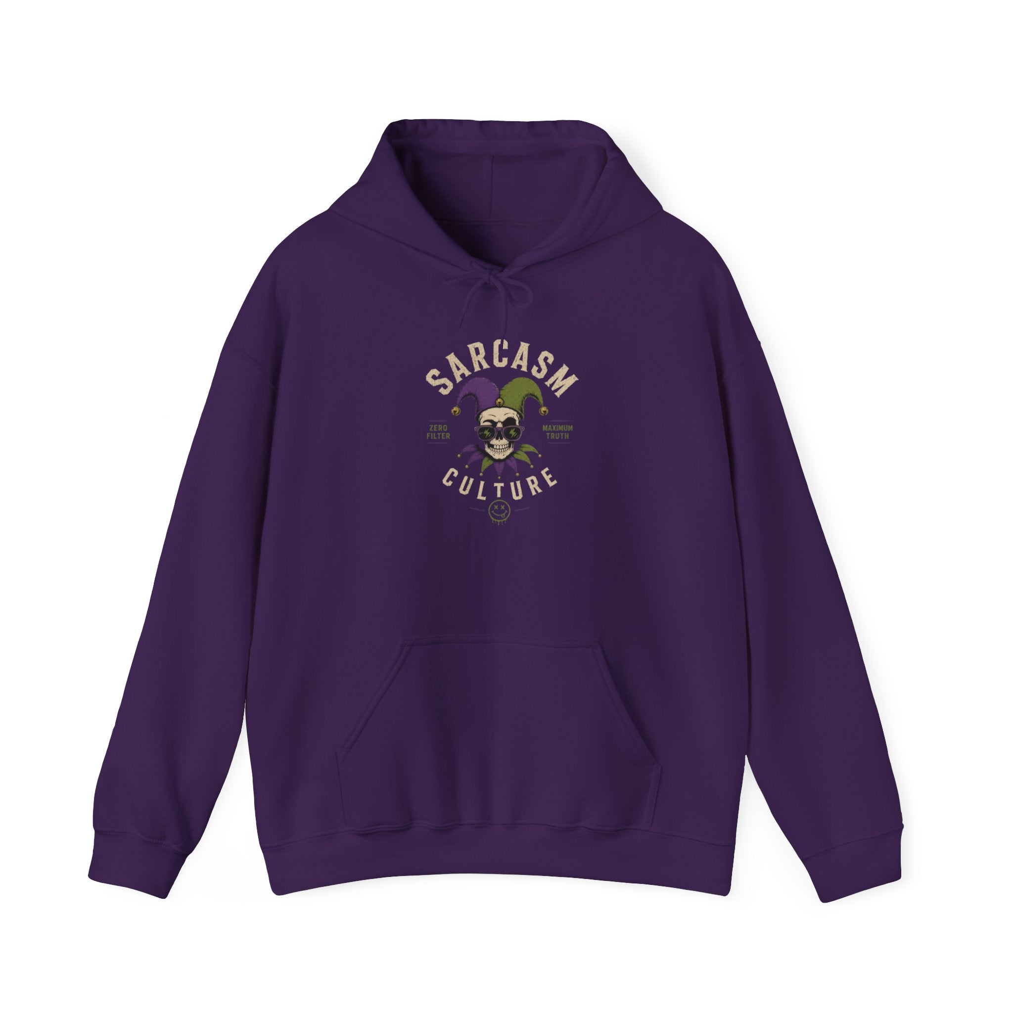 Sarcasm & Caution Hoodie — 'End of Common Sense' Skeleton Jester Duo Graphic Pullover