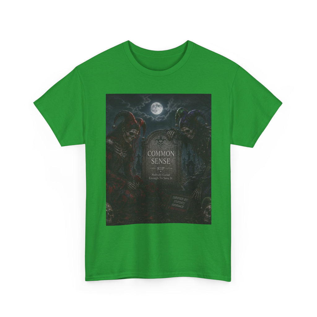 "Common Sense" Gothic Moon Dark Humor Graphic T-Shirt | Skeleton Jester
