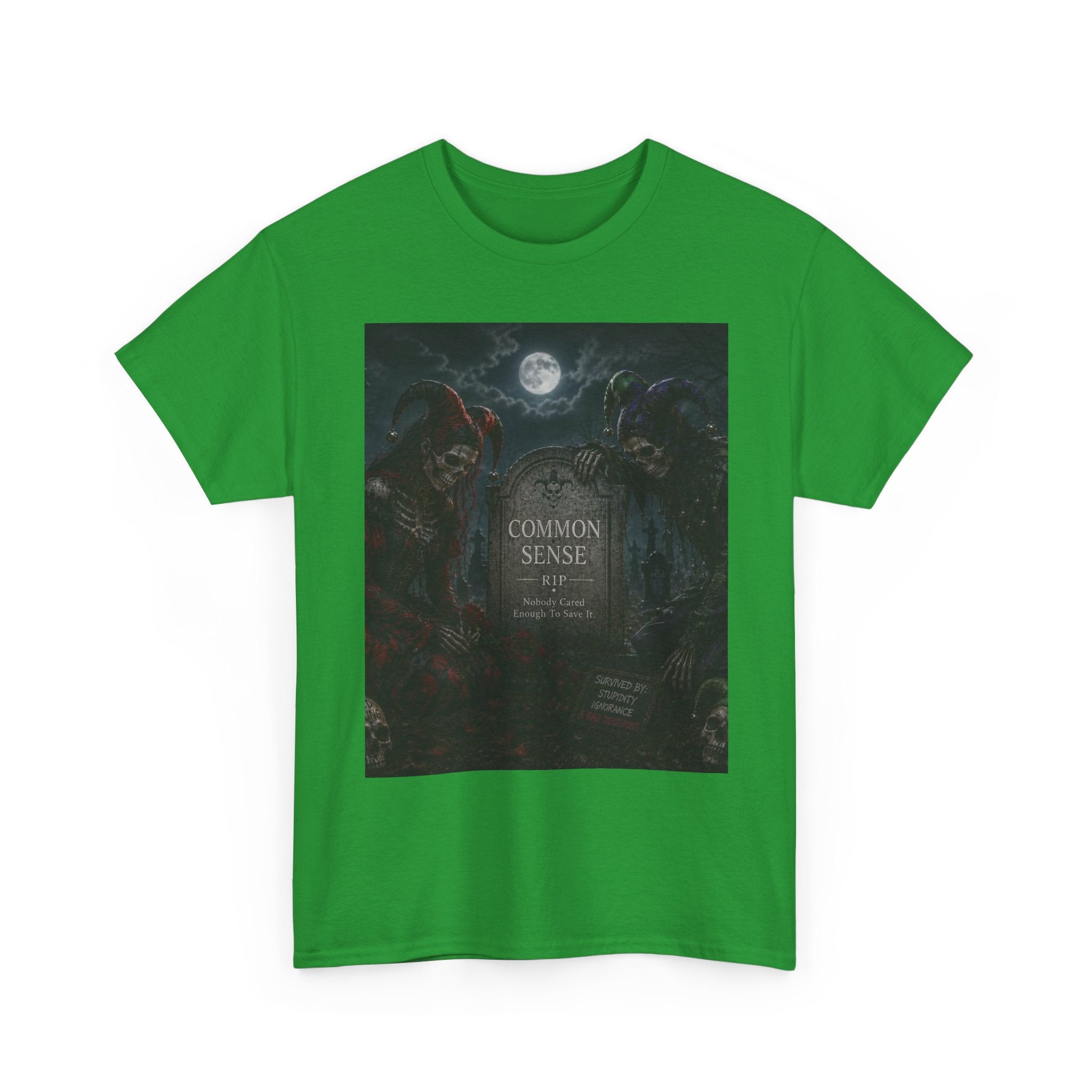 "Common Sense" Gothic Moon Dark Humor Graphic T-Shirt | Skeleton Jester