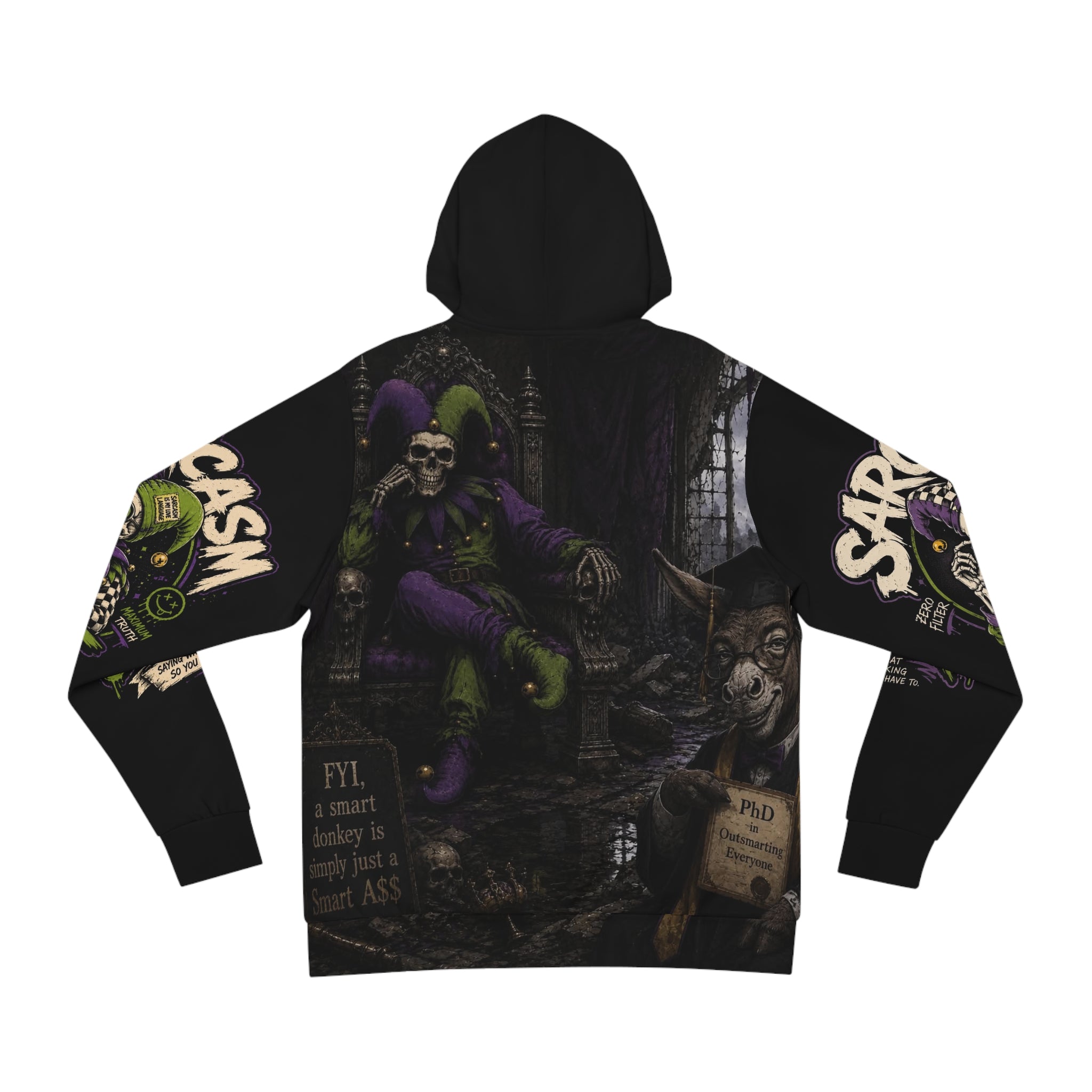 Sarcasm Culture Hoodie — Skeleton Jester Dark Humor Graphic Pullover