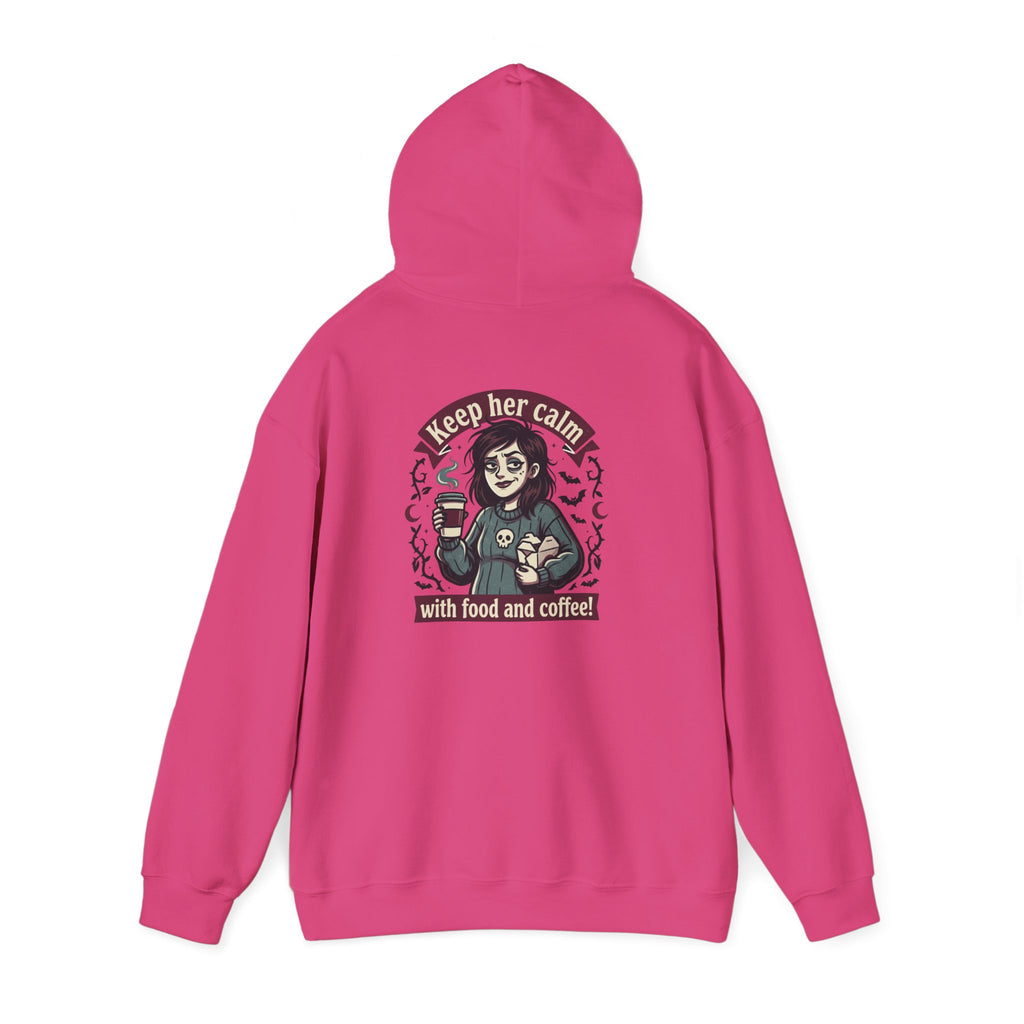 Sarcasm & Caffeine Hoodie — 'Keep Calm with Food and Coffee' Skeleton Jester Graphic Sweatshirt