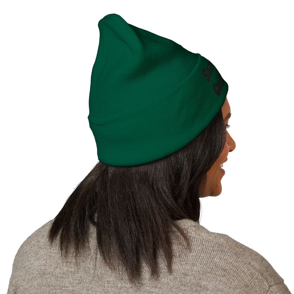 Sarcasm Culture Embroidered Cuffed Beanie — Olive Knit Winter Hat