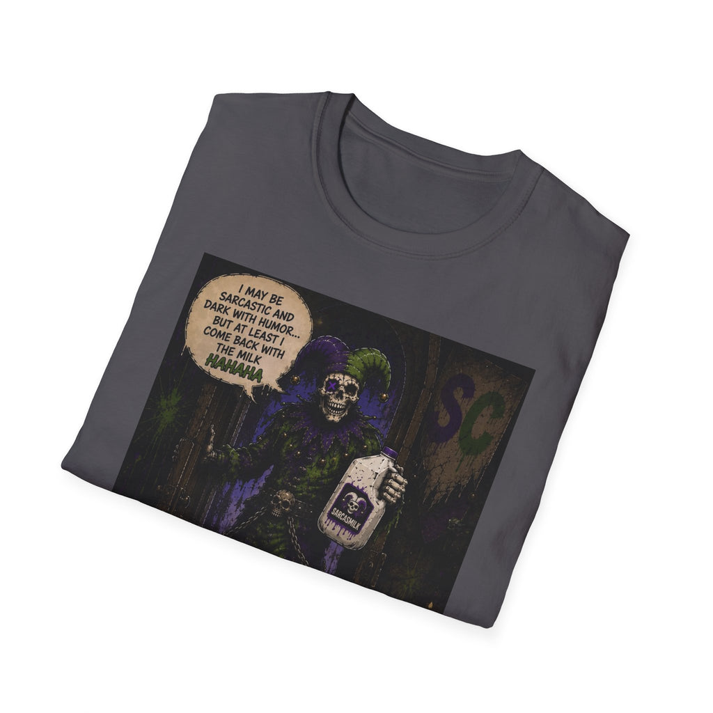 Skeleton with Milk Jug Graphic T-Shirt — 'I Love It When My Bones Pop' Goth Halloween Tee