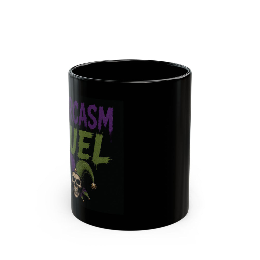 Sarcasm Fuel Black Mug — Funny Gothic Skull Coffee Cup (11oz/15oz)
