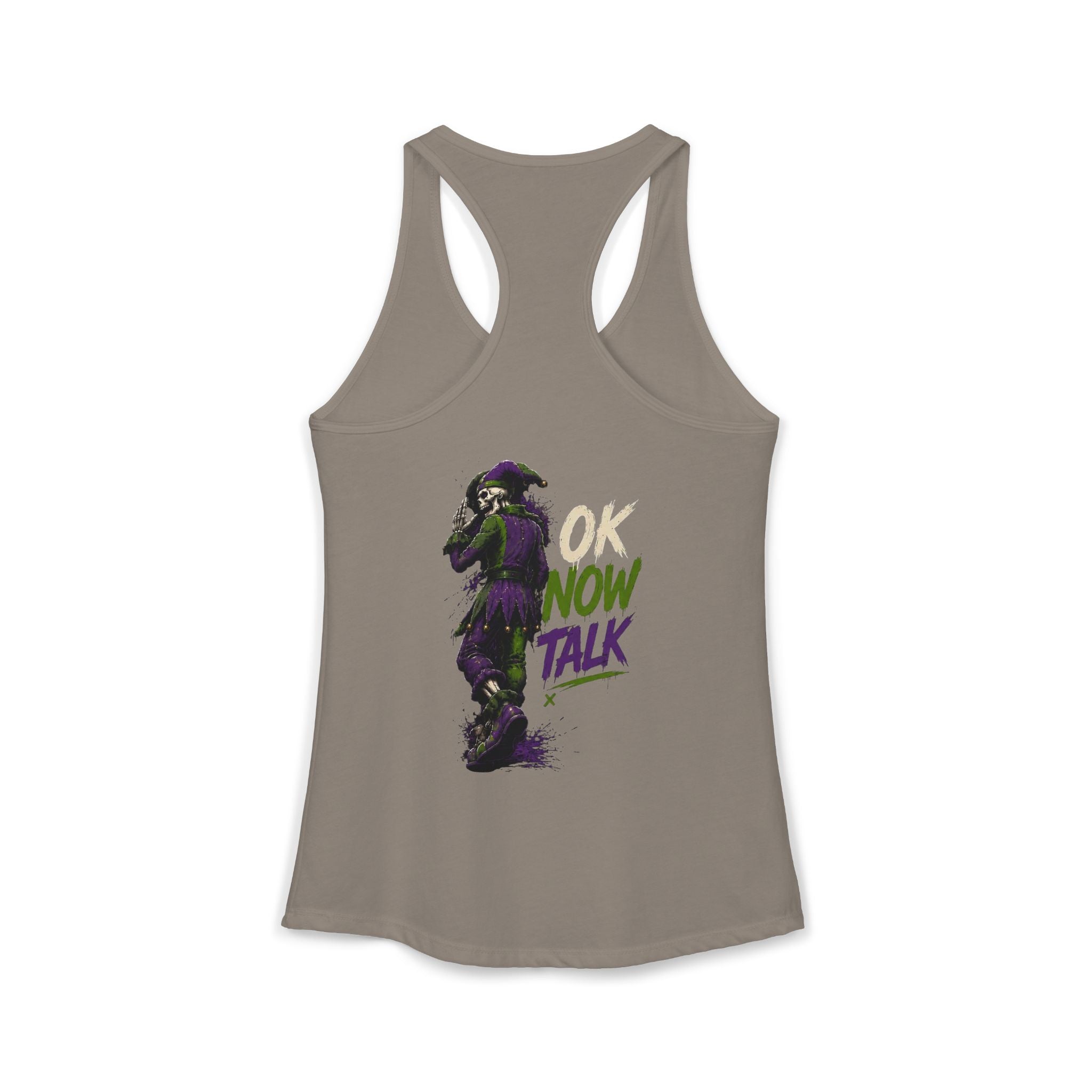 Stop Hold On Racerback Tank — 'OK Now Talk' Jester Graphic Women's Tank Top