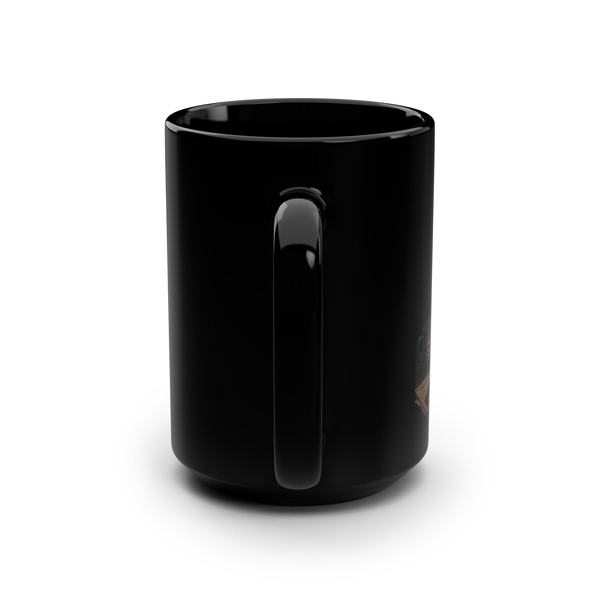 Black Ceramic Mug — Jester Skull Customer Service Design (15oz)
