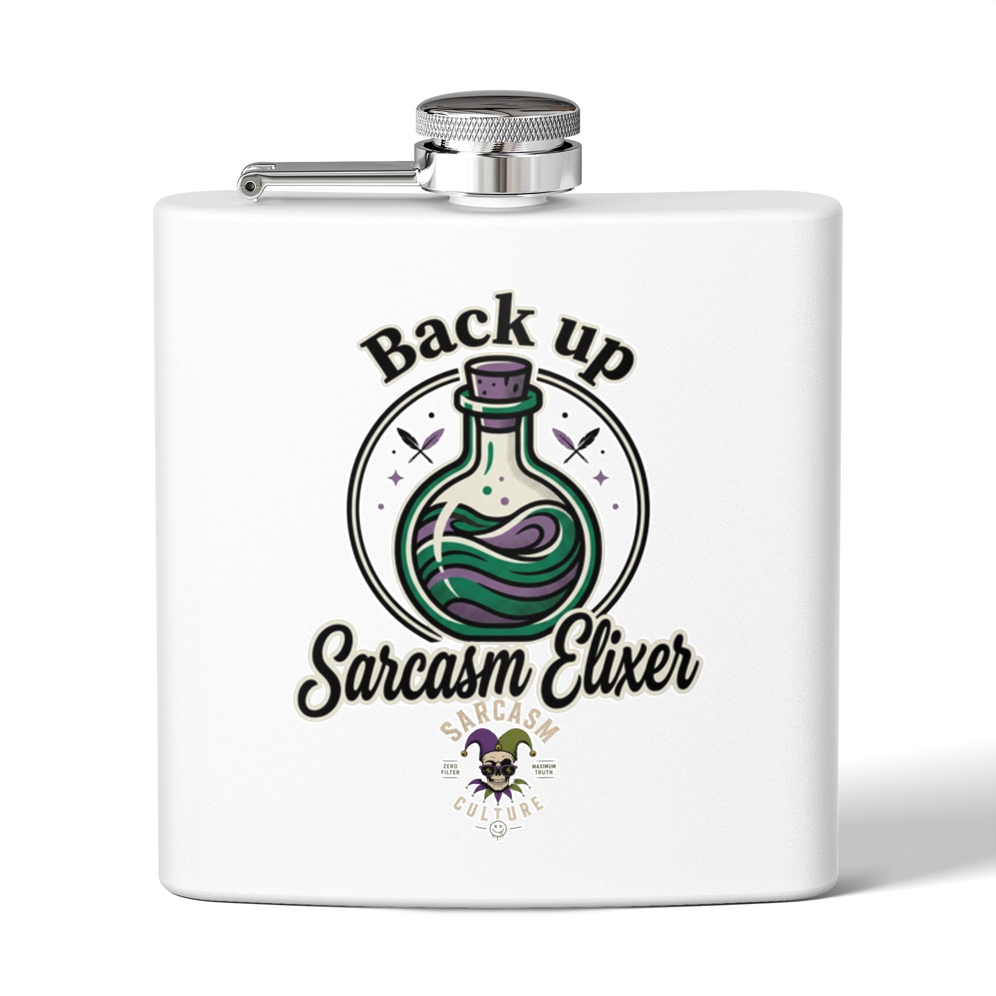 Sarcasm Elixir Flask — 6oz Stainless Steel Hip Flask
