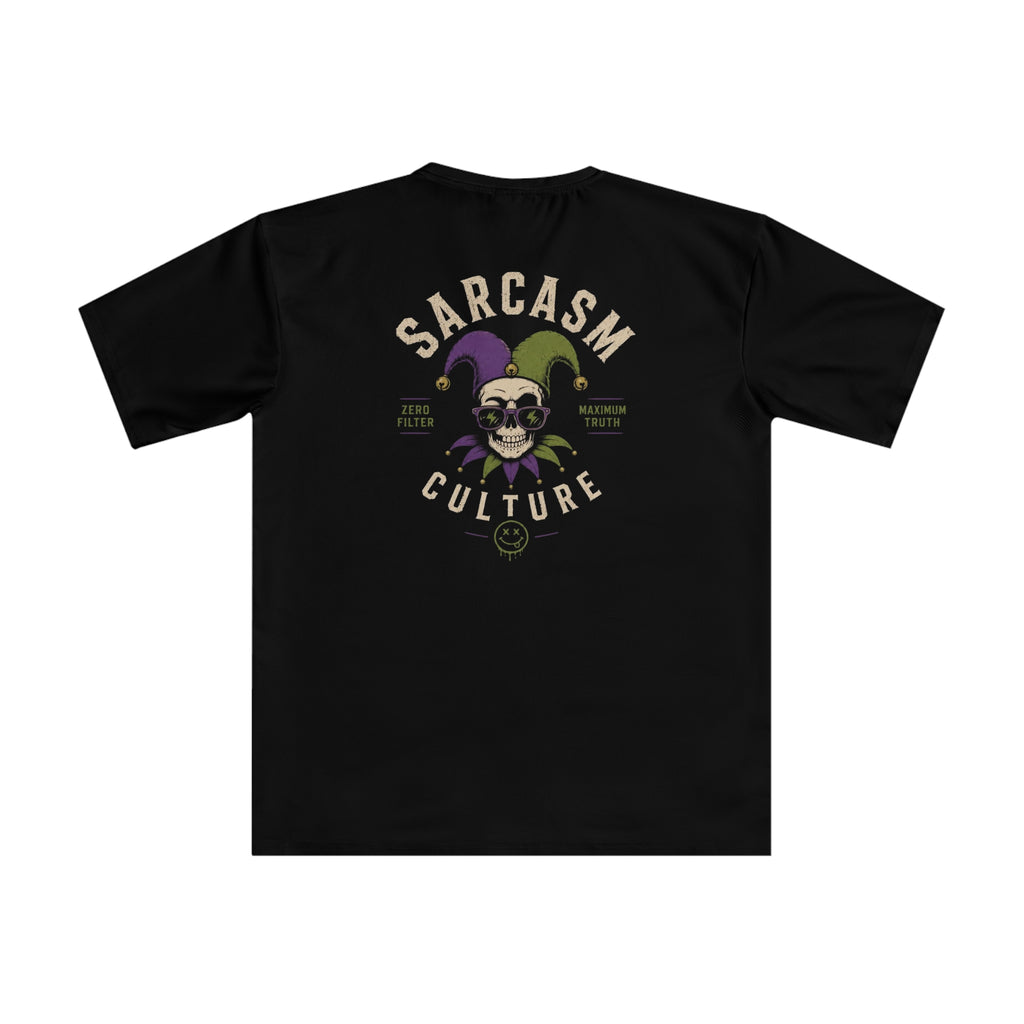 Sarcasm Culture Skull Jester T-Shirt — All-Over Print Dark Humor Graphic Tee