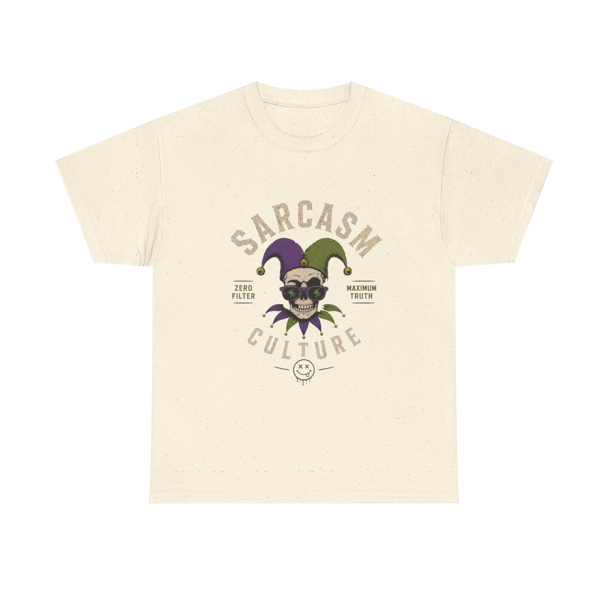 Sarcasm Culture Jester Tee — Skeleton Jester Emblem Dark Humor Graphic T-Shirt