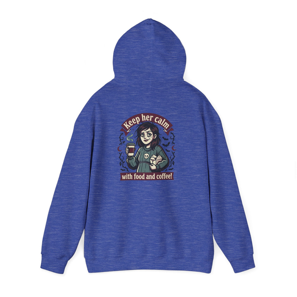 Sarcasm & Caffeine Hoodie — 'Keep Calm with Food and Coffee' Skeleton Jester Graphic Sweatshirt