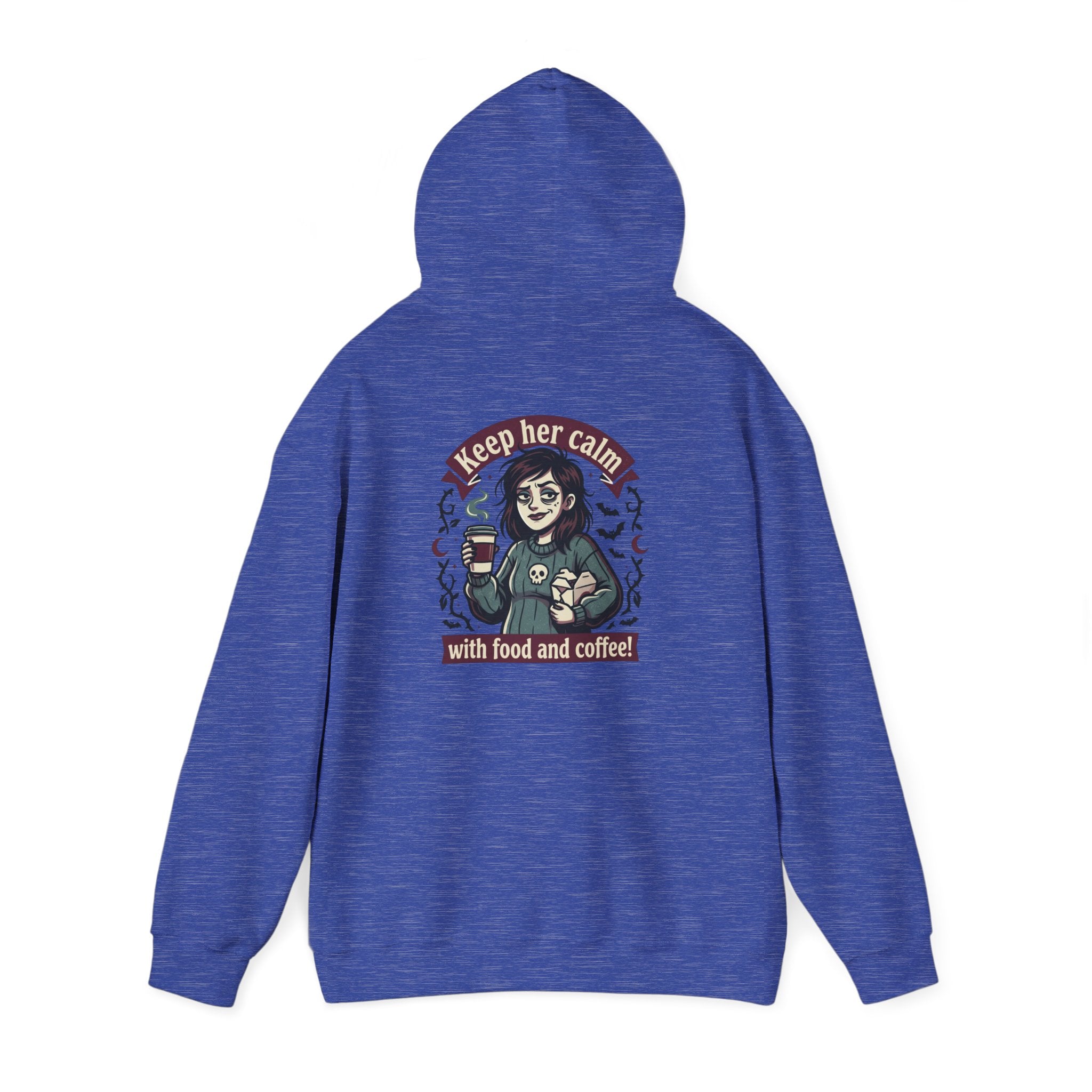 Sarcasm & Caffeine Hoodie — 'Keep Calm with Food and Coffee' Skeleton Jester Graphic Sweatshirt