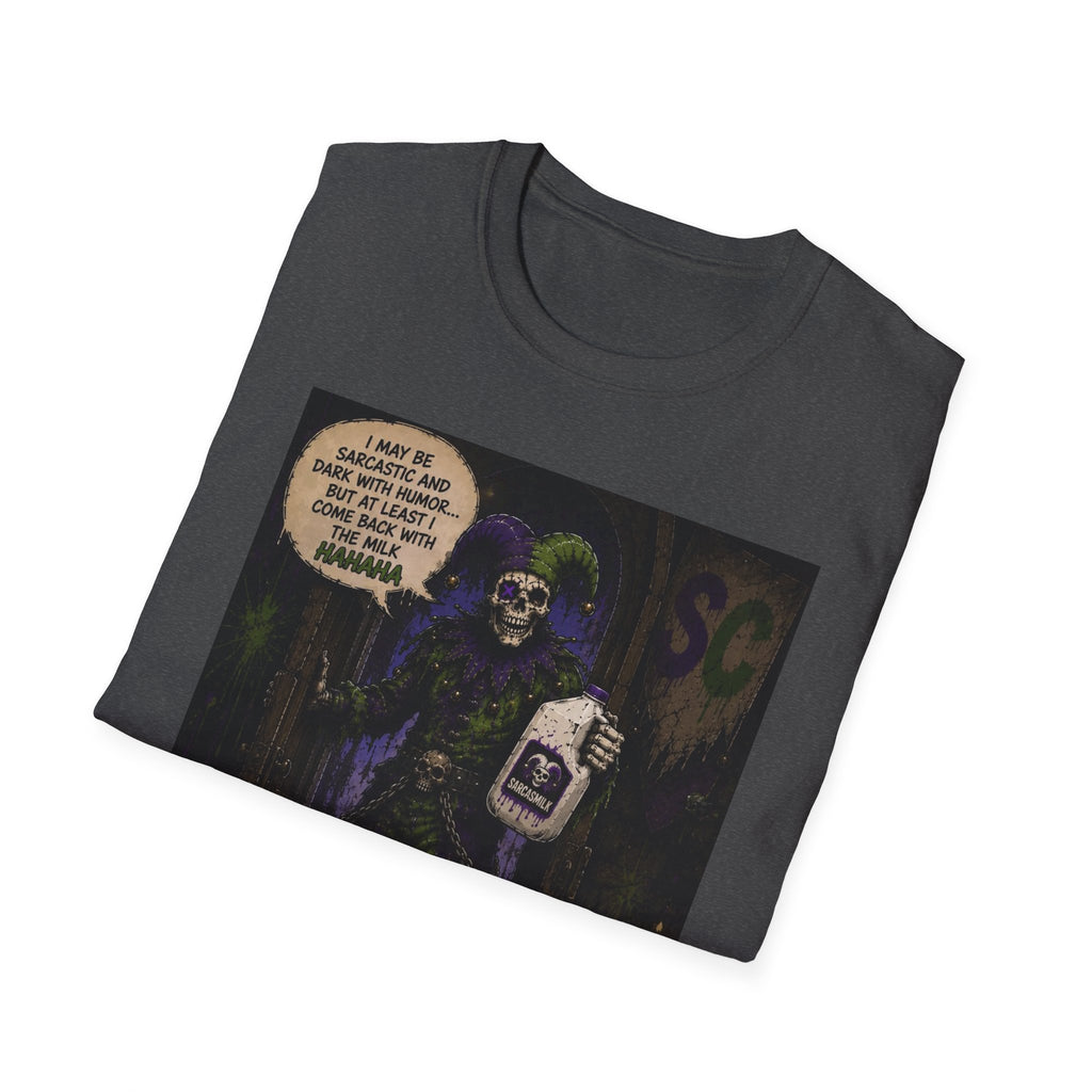 Skeleton with Milk Jug Graphic T-Shirt — 'I Love It When My Bones Pop' Goth Halloween Tee
