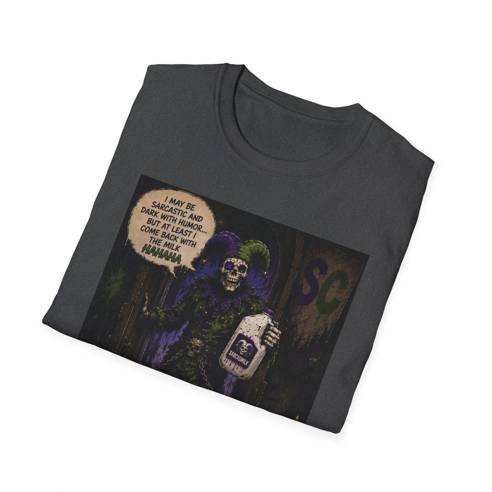 Skeleton with Milk Jug Graphic T-Shirt — 'I Love It When My Bones Pop' Goth Halloween Tee